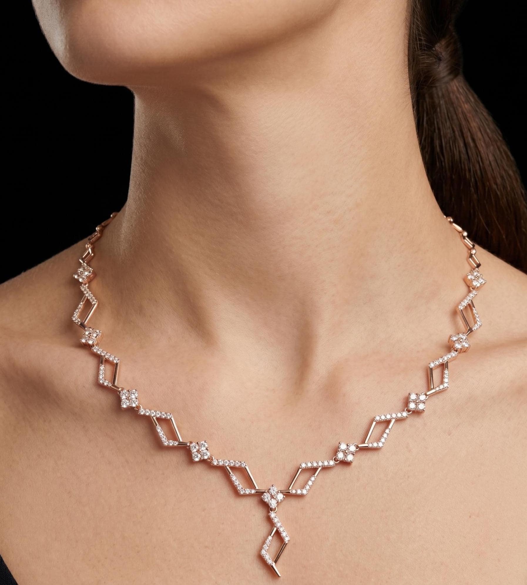 Geometric Moissanite Necklace, Sterling Silver V Choker, Bridal Engagement Jewelry