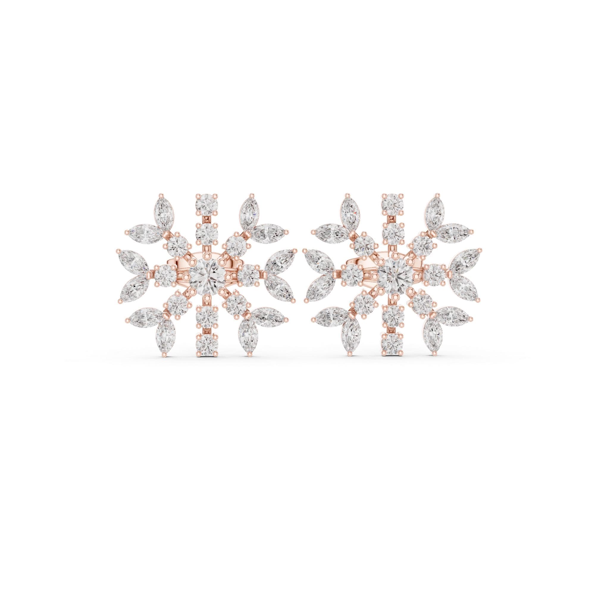 Snowflake Moissanite Stud Earrings, 925 Sterling Silver, Celestial Marquise Cluster