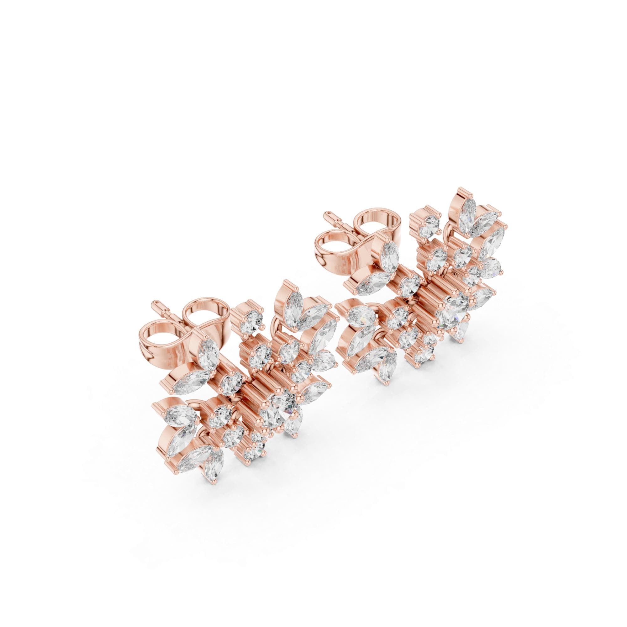 Snowflake Moissanite Stud Earrings, 925 Sterling Silver, Celestial Marquise Cluster