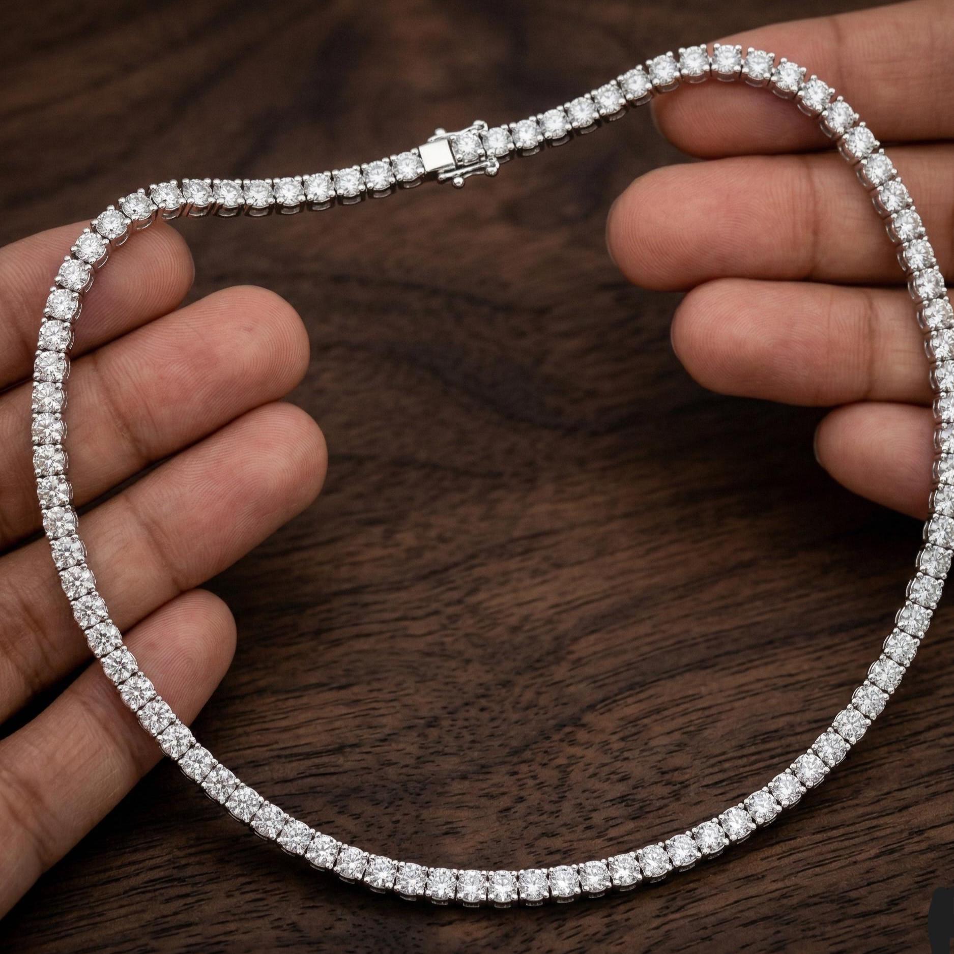 Sterling Silver Moissanite Tennis Necklace, Round Cut Bridal Jewelry, Wedding Gift