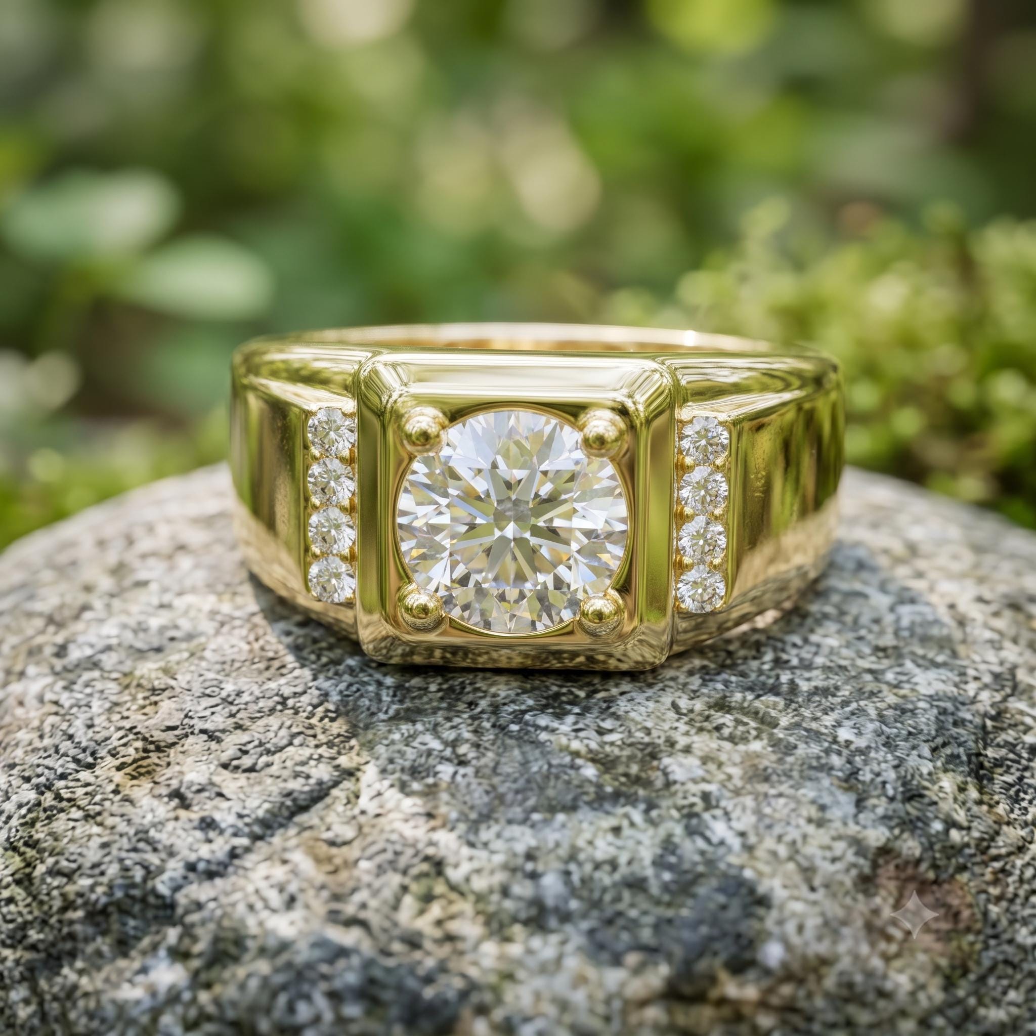 Sterling Silver Moissanite Ring for Men, Round Cut, Rose Gold Band Engagement Gift