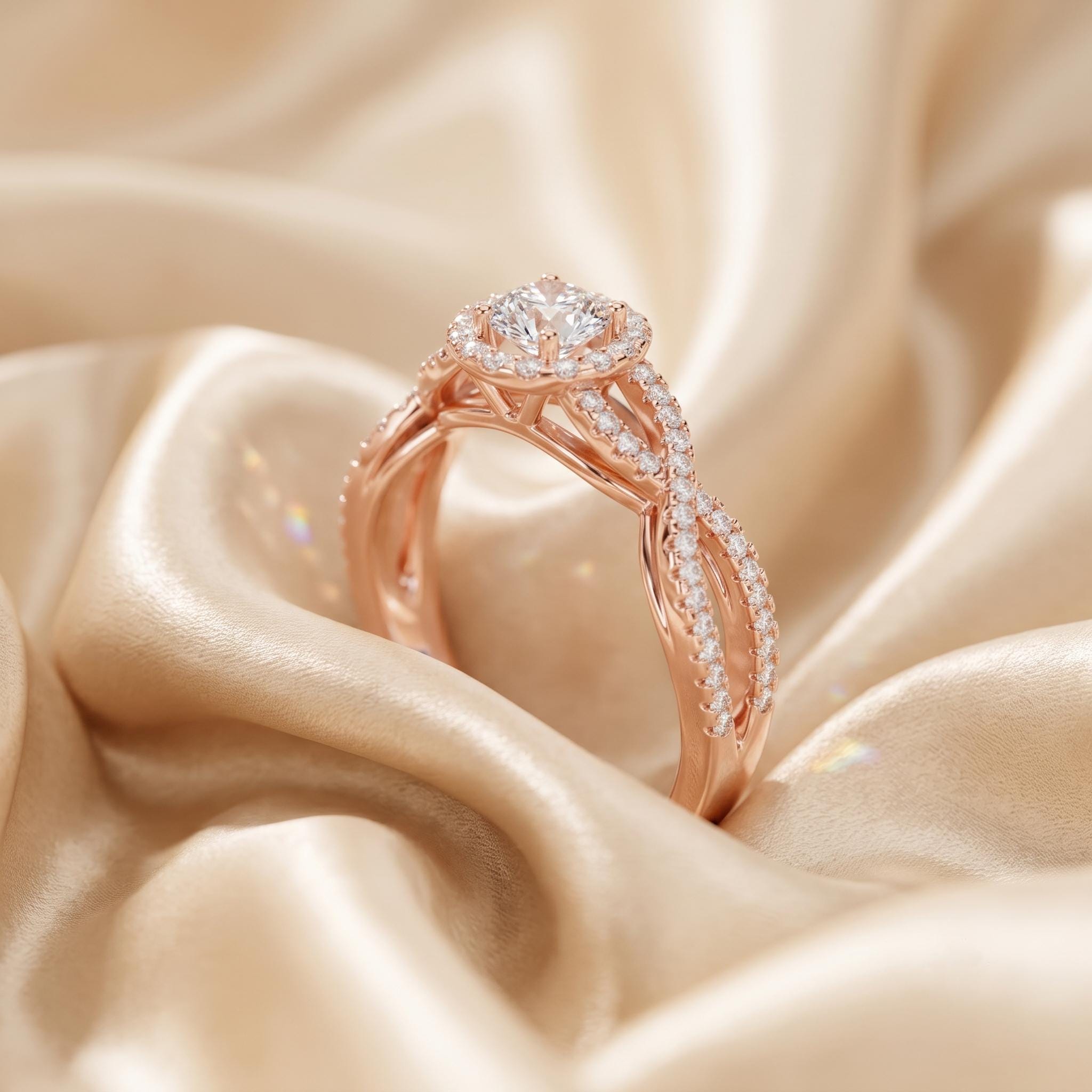Sparkling Moissanite Halo Engagement Ring, 925 Sterling Silver, Vintage Bridal Design
