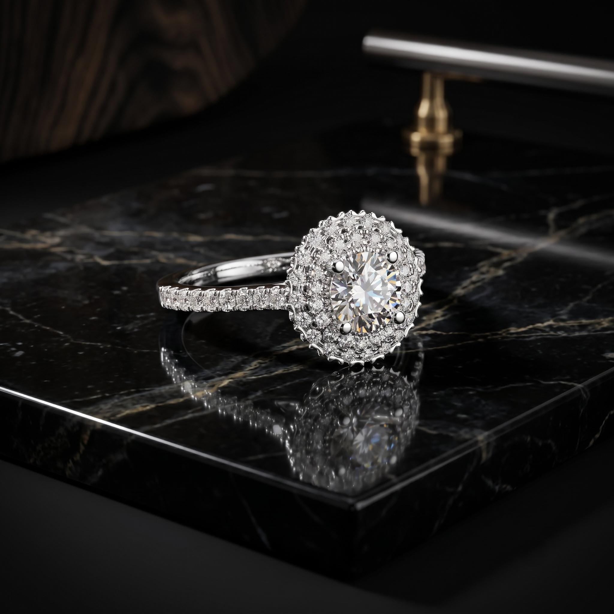 Sterling Silver Moissanite Halo Engagement Ring, Round Cut Sparkling Wedding Promise Gift