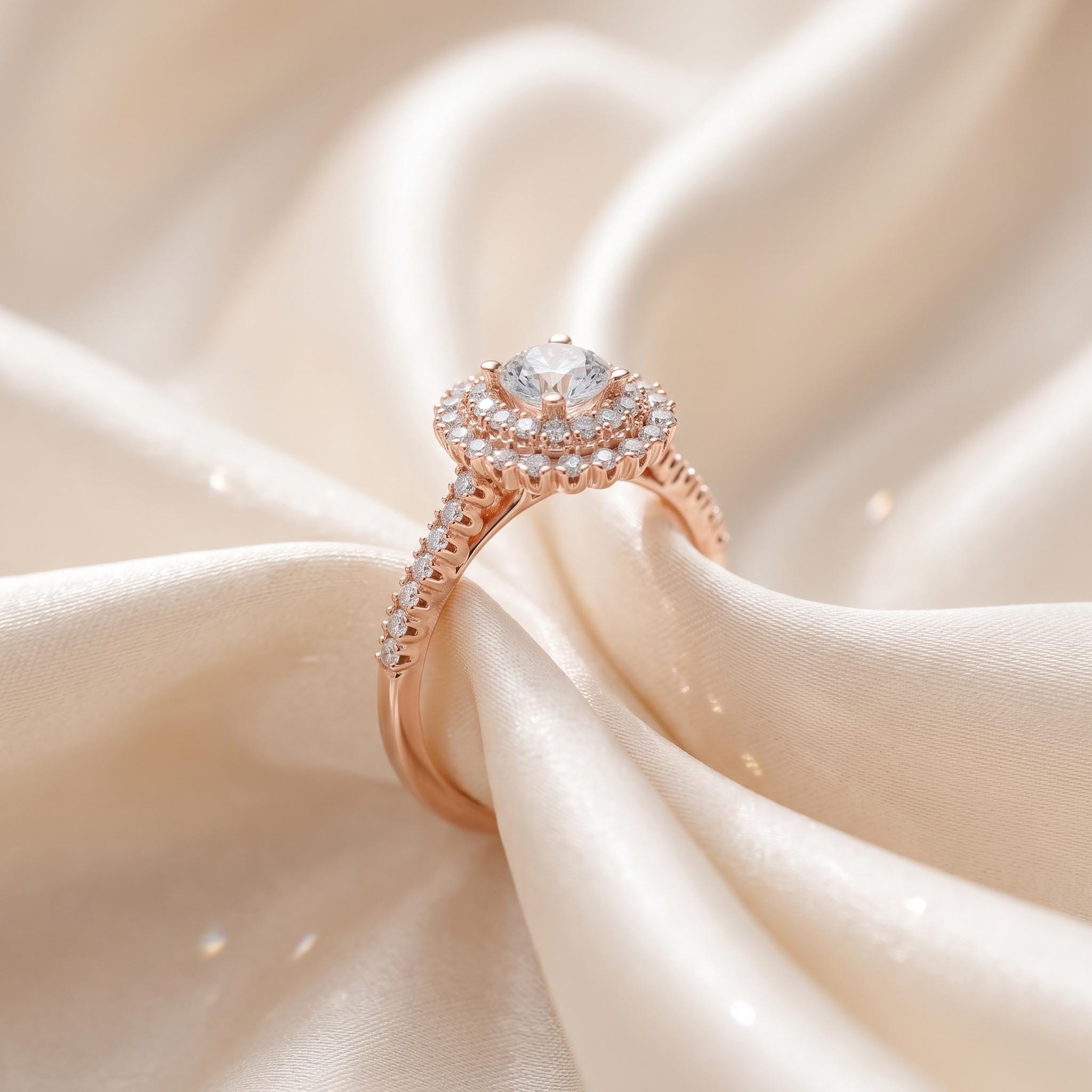 Sterling Silver Moissanite Halo Engagement Ring, Round Cut Sparkling Wedding Promise Gift