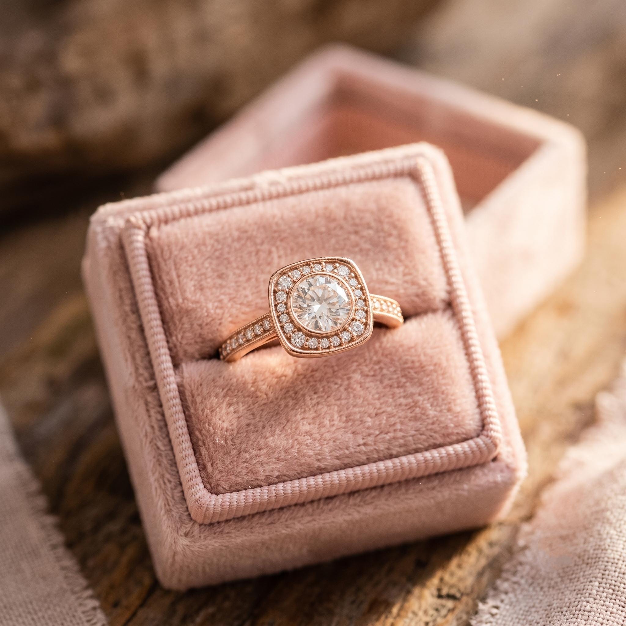 Sterling Silver Moissanite Halo Engagement Ring, Vintage Style Bridal Jewelry