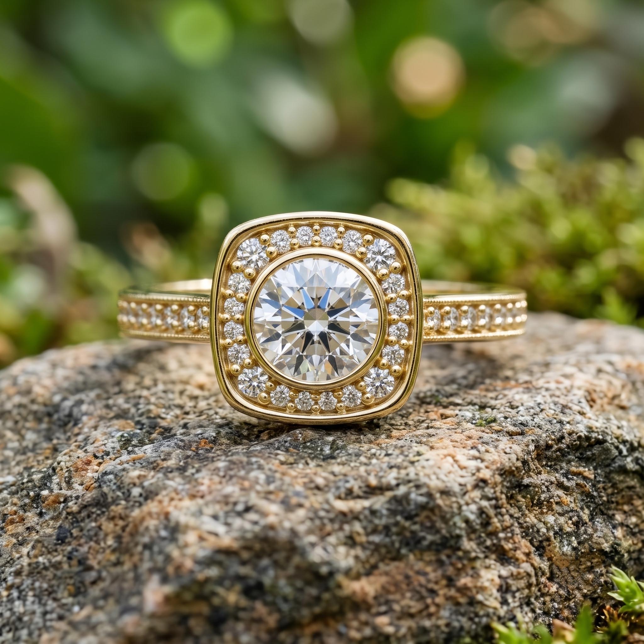Sterling Silver Moissanite Halo Engagement Ring, Vintage Style Bridal Jewelry