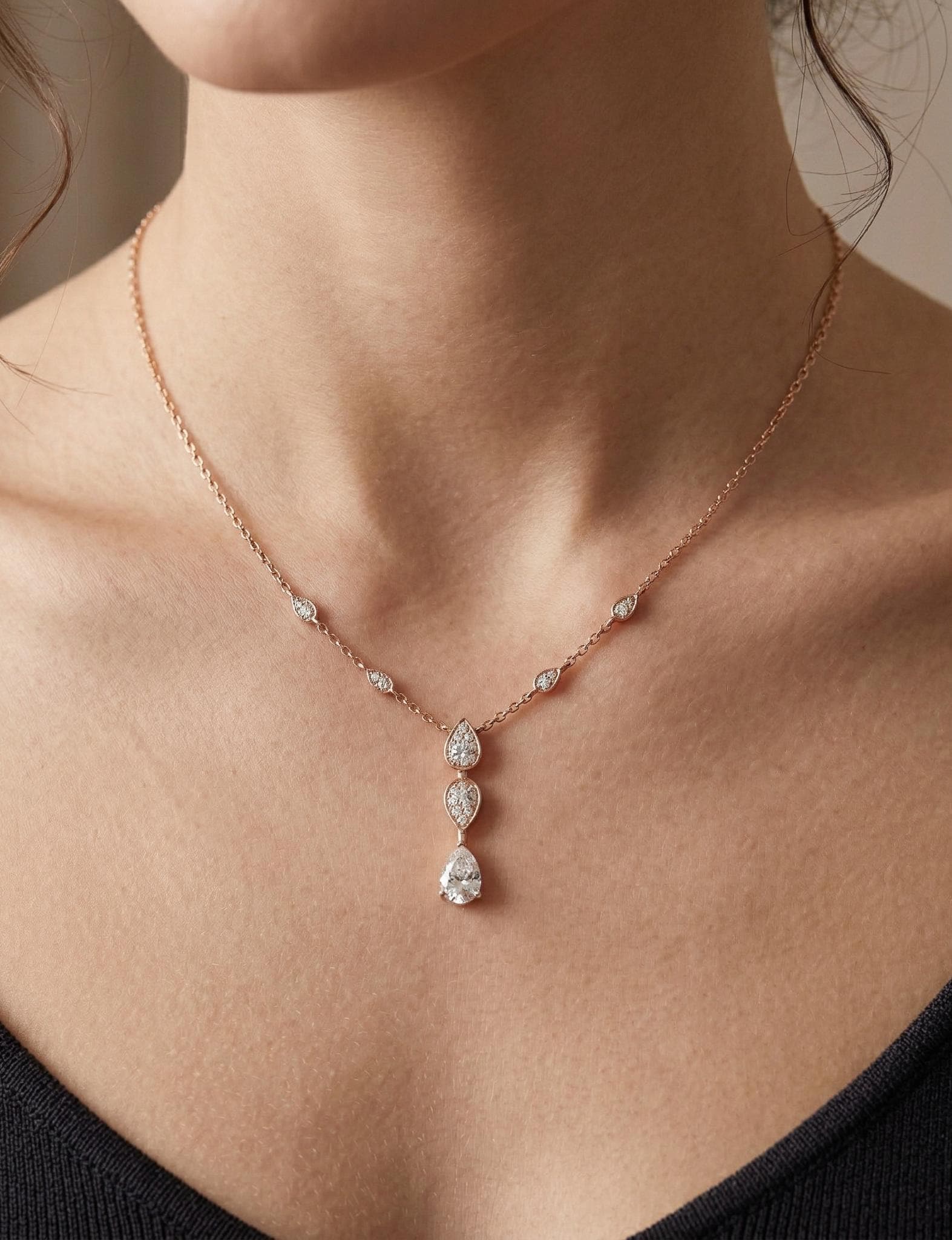 Pear Cut Moissanite Necklace, 925 Sterling Silver Dainty Pendant, Bridal Everyday Necklace