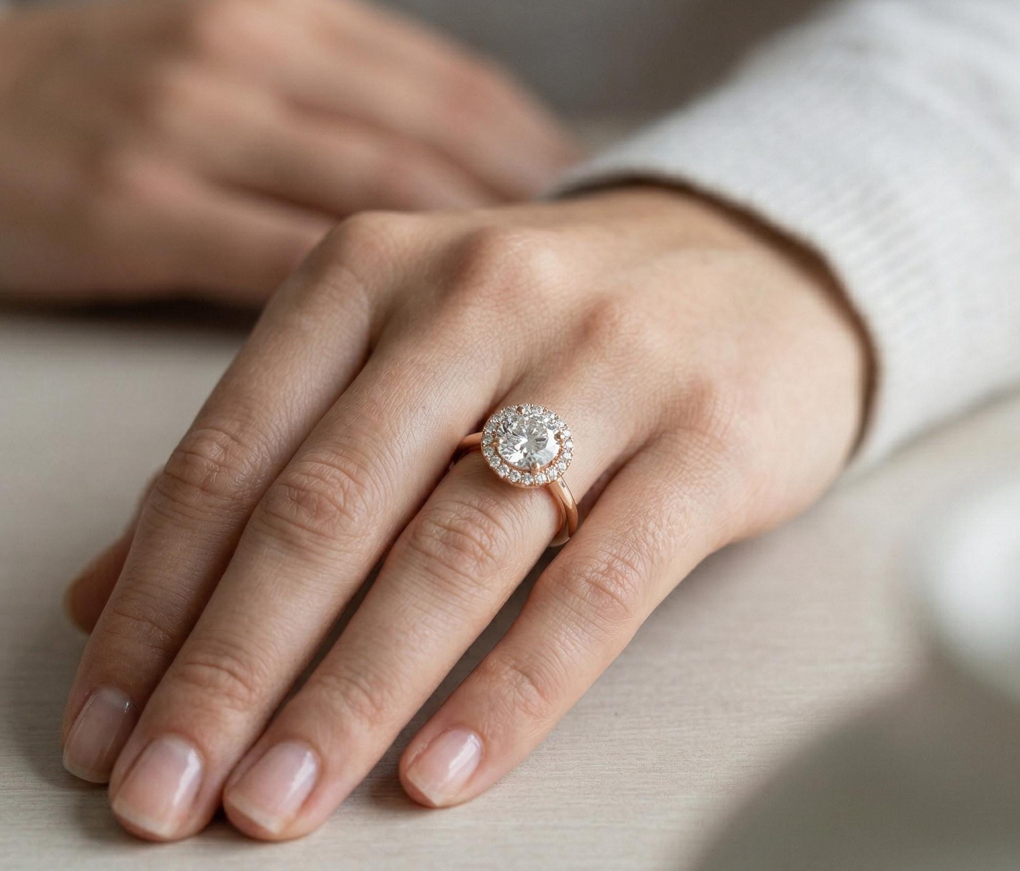 Round Brilliant Moissanite Engagement Ring, 925 Sterling Silver Wedding Band, Dainty Bridal Statement Ring