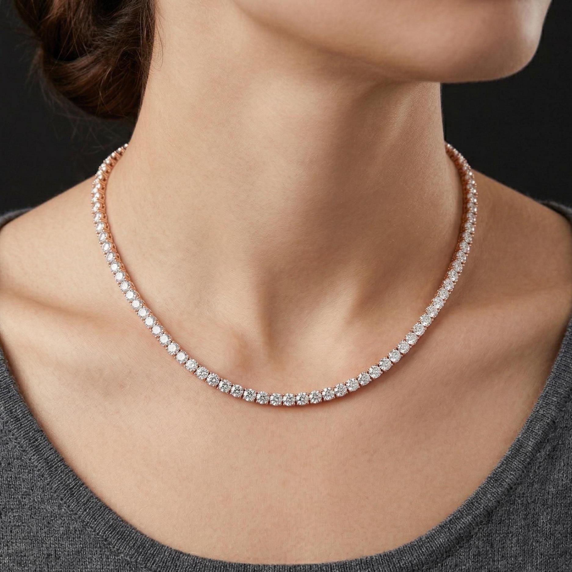 Sterling Silver Moissanite Tennis Necklace, Round Cut Bridal Jewelry, Wedding Gift