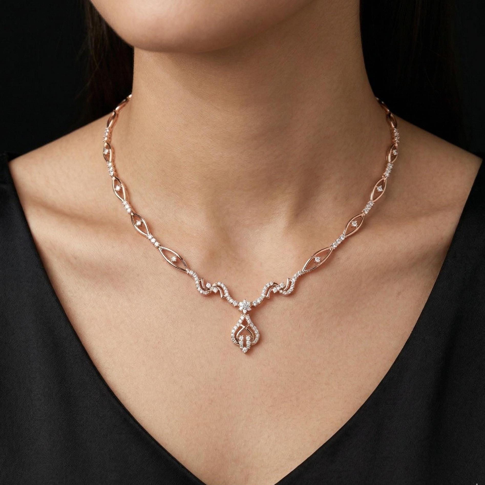 925 Sterling Silver Moissanite Necklace, Twisted Leaf Pendant, Elegant Bridal Jewelry