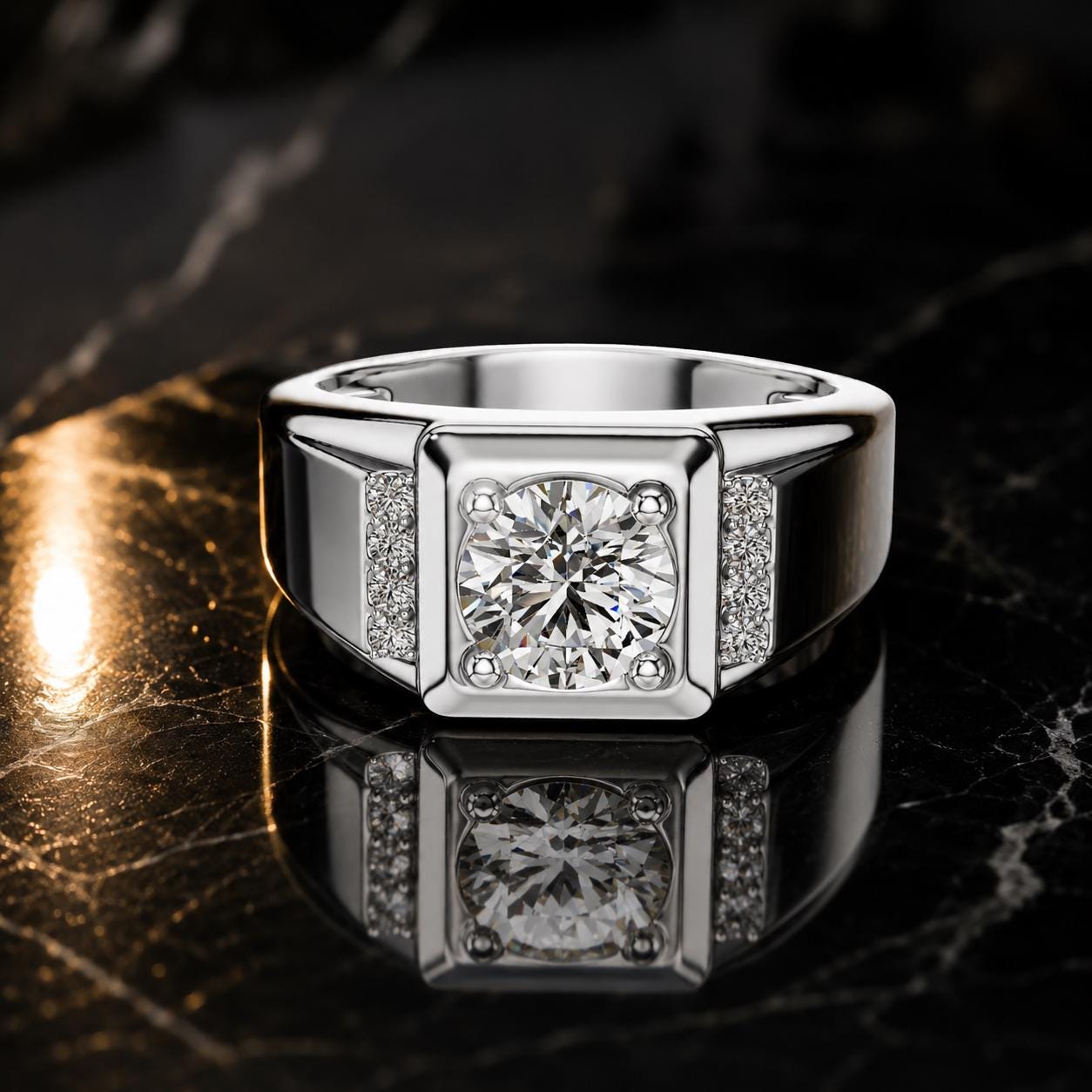 Sterling Silver Moissanite Ring for Men, Round Cut, Rose Gold Band Engagement Gift