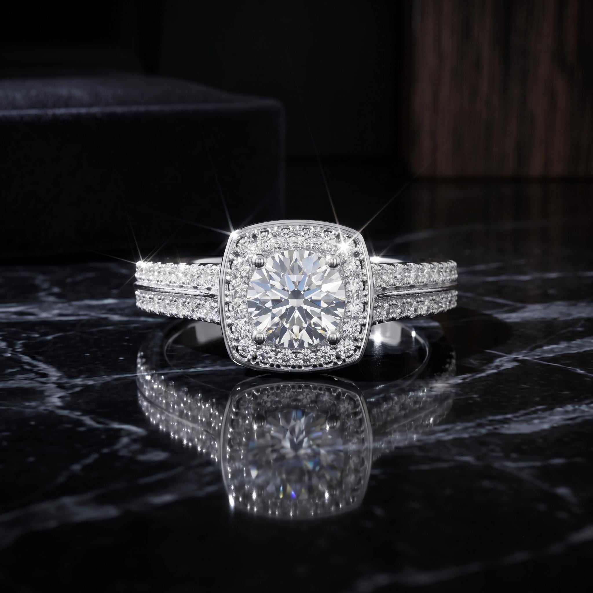 Sterling Silver Moissanite Engagement Ring, Sparkling Bridal Jewelry (3.00ct)