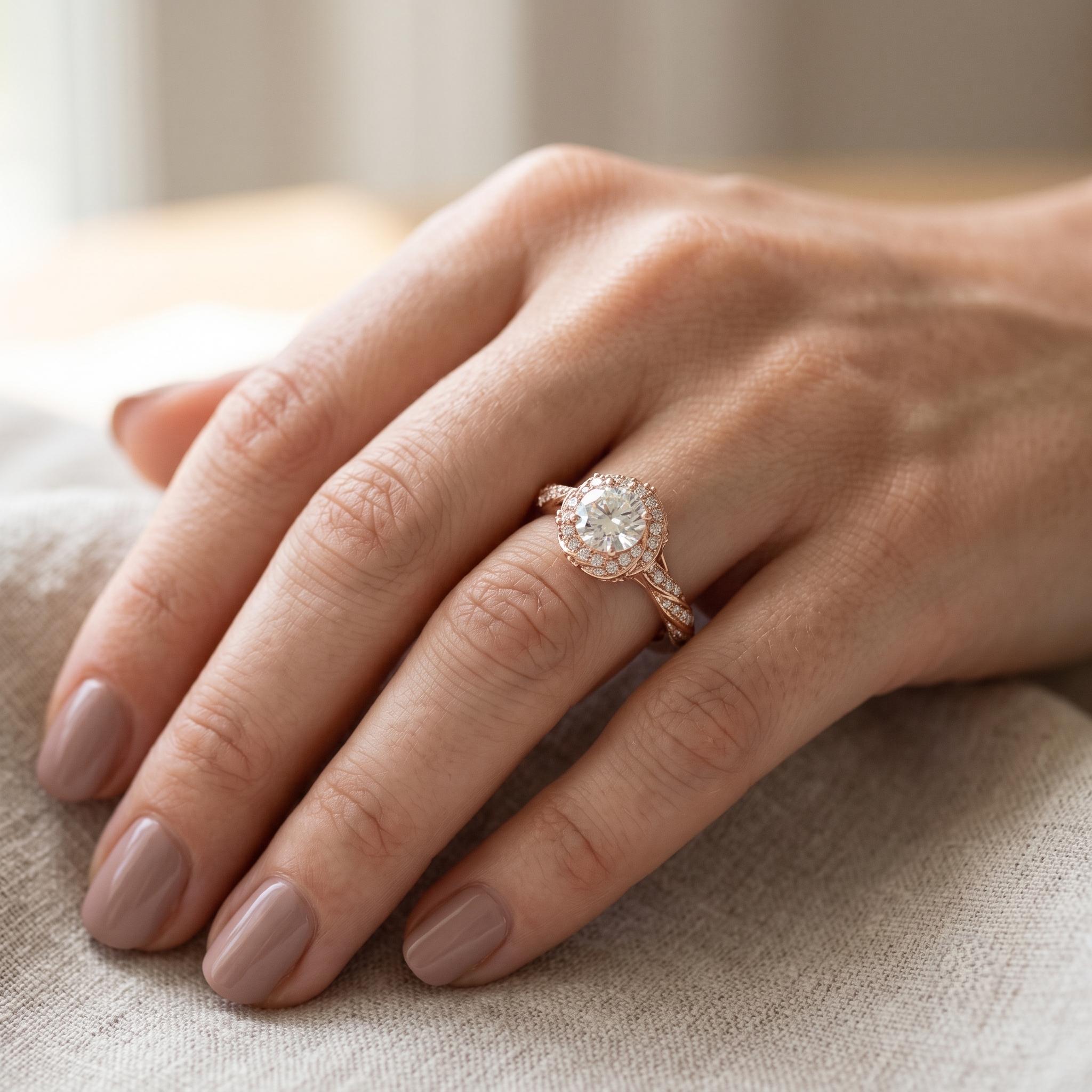 Sterling Silver Moissanite Halo Engagement Ring, Round Cut, Pave Wedding Jewelry