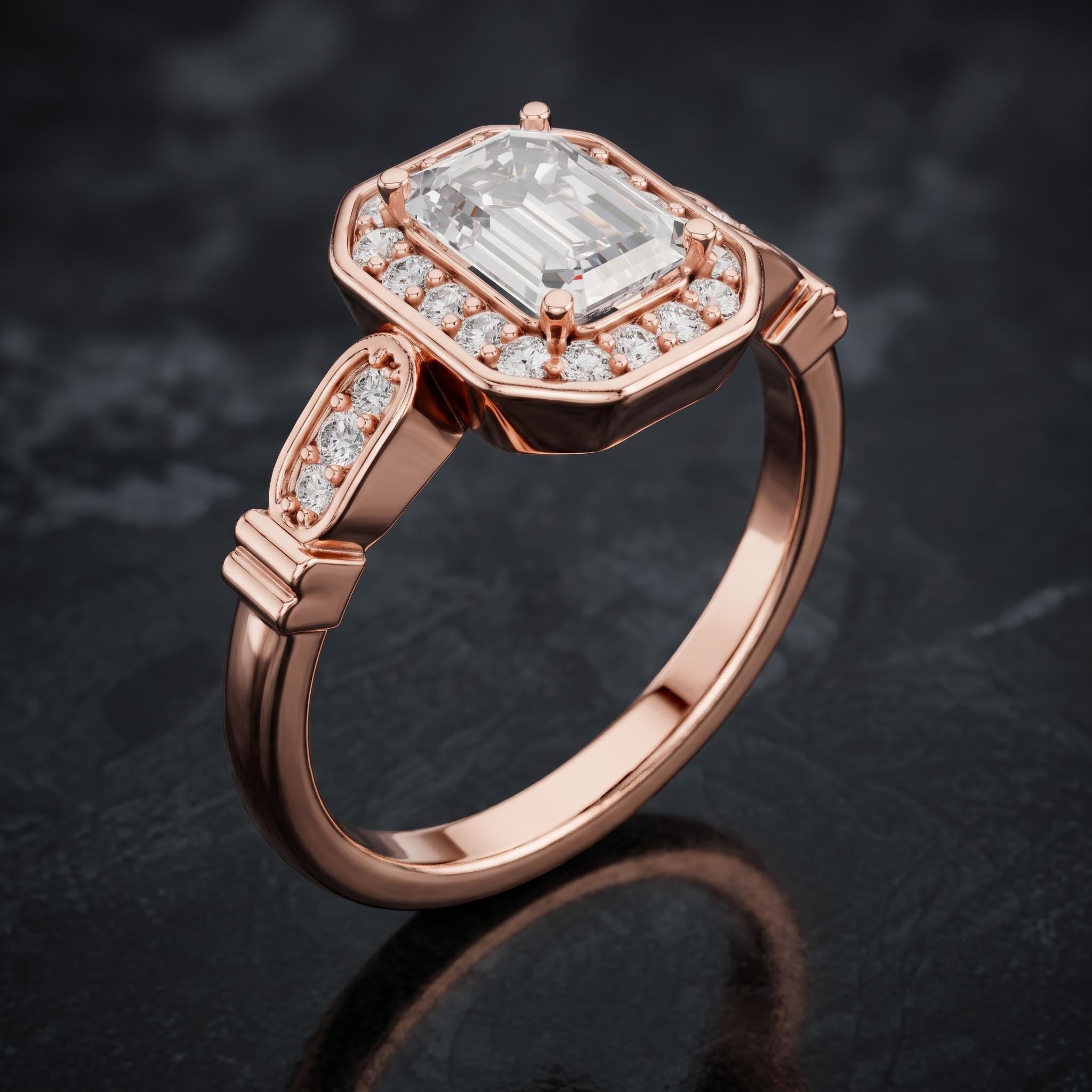 Radiant Cut Moissanite Ring, Hidden Halo Sterling Silver, Statement Jewelry