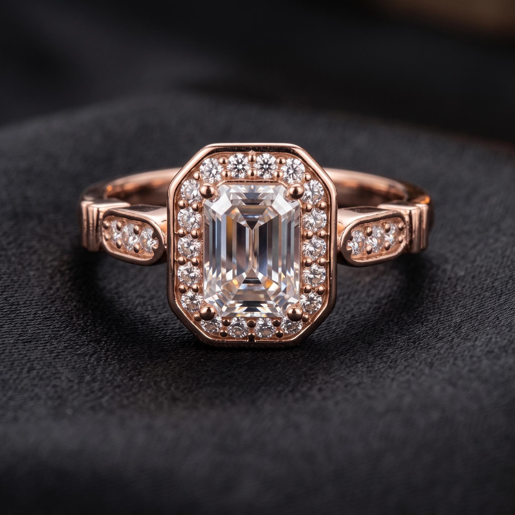 Radiant Cut Moissanite Ring, Hidden Halo Sterling Silver, Statement Jewelry