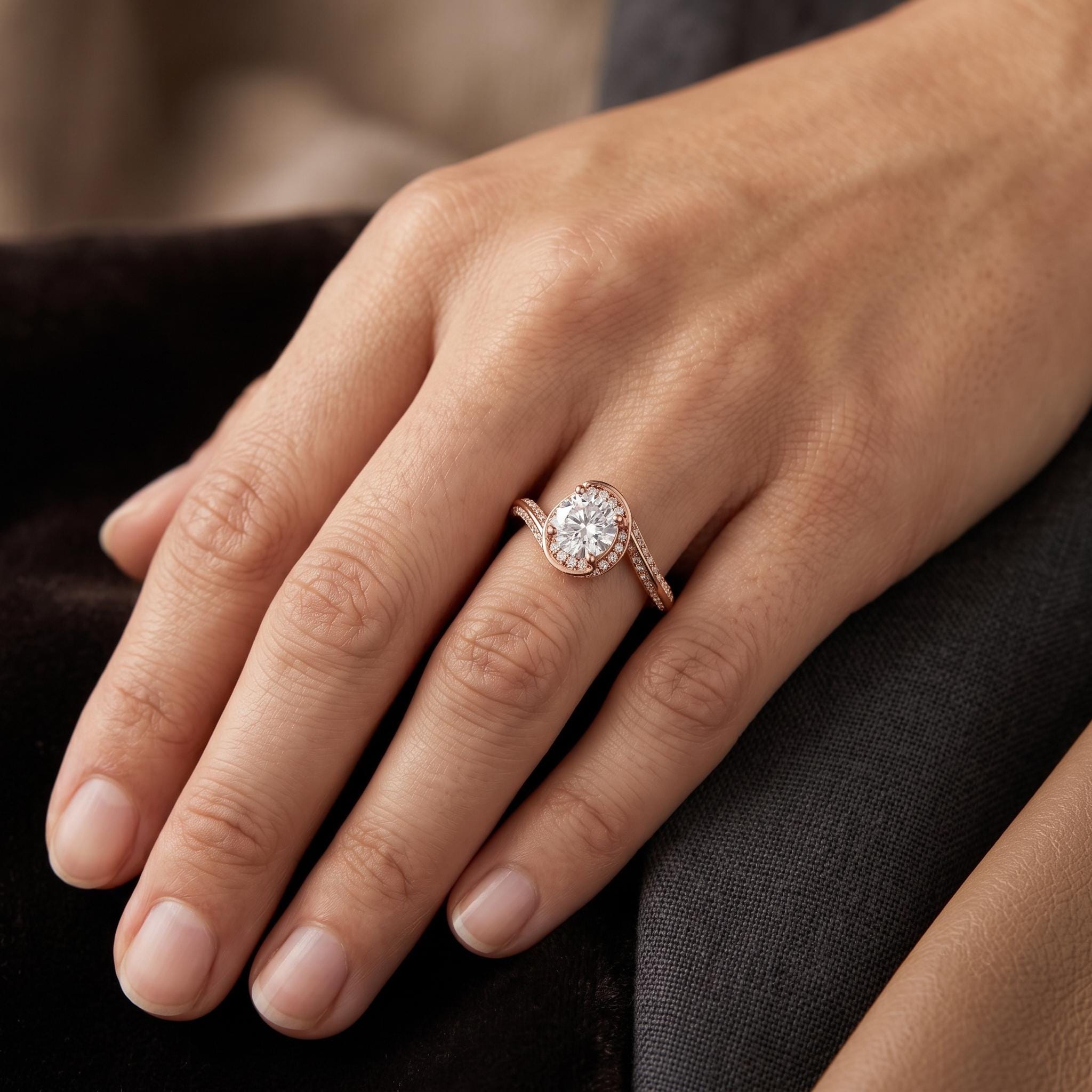 925 Sterling Silver Moissanite Halo Engagement Ring, Rose Gold Wedding Jewelry