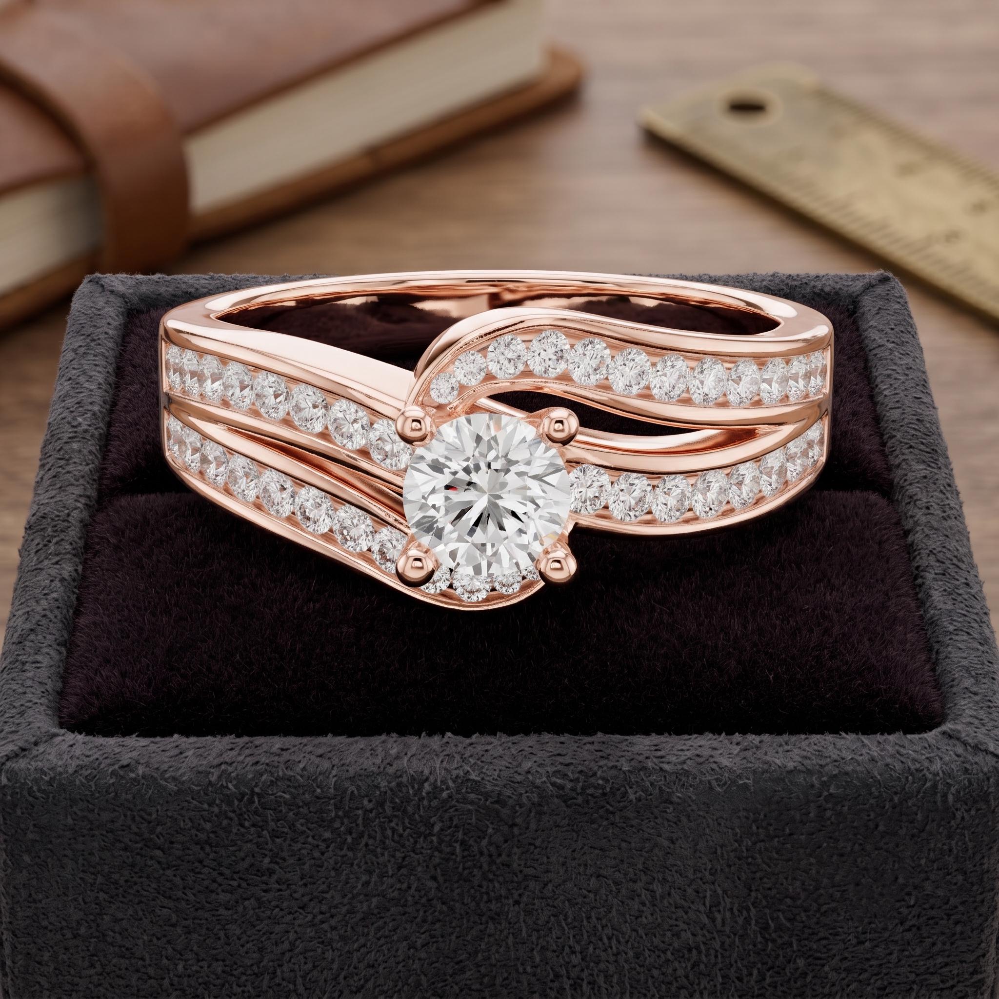 Milgrain Sterling Silver Moissanite Bypass Engagement Ring, Twisted Band Promise Ring