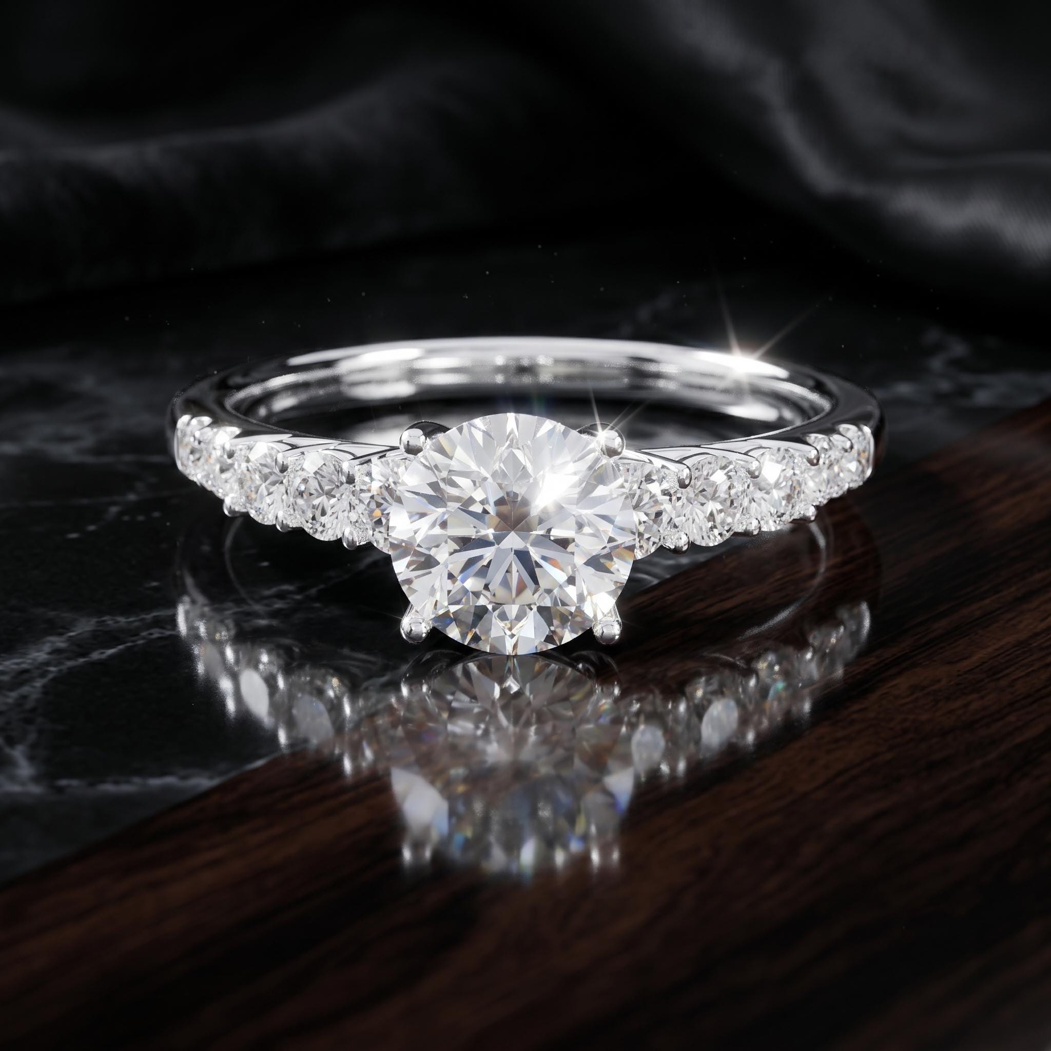 Rose Gold Vermeil Sterling Silver Moissanite Engagement Ring, Graduated Side Stones