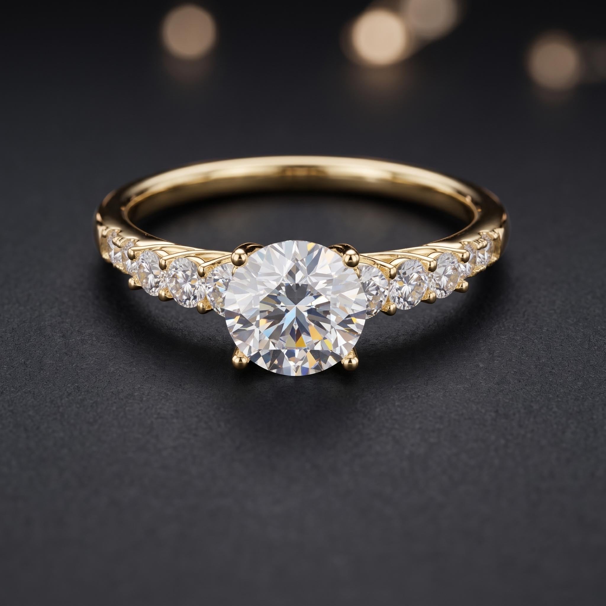 Rose Gold Vermeil Sterling Silver Moissanite Engagement Ring, Graduated Side Stones