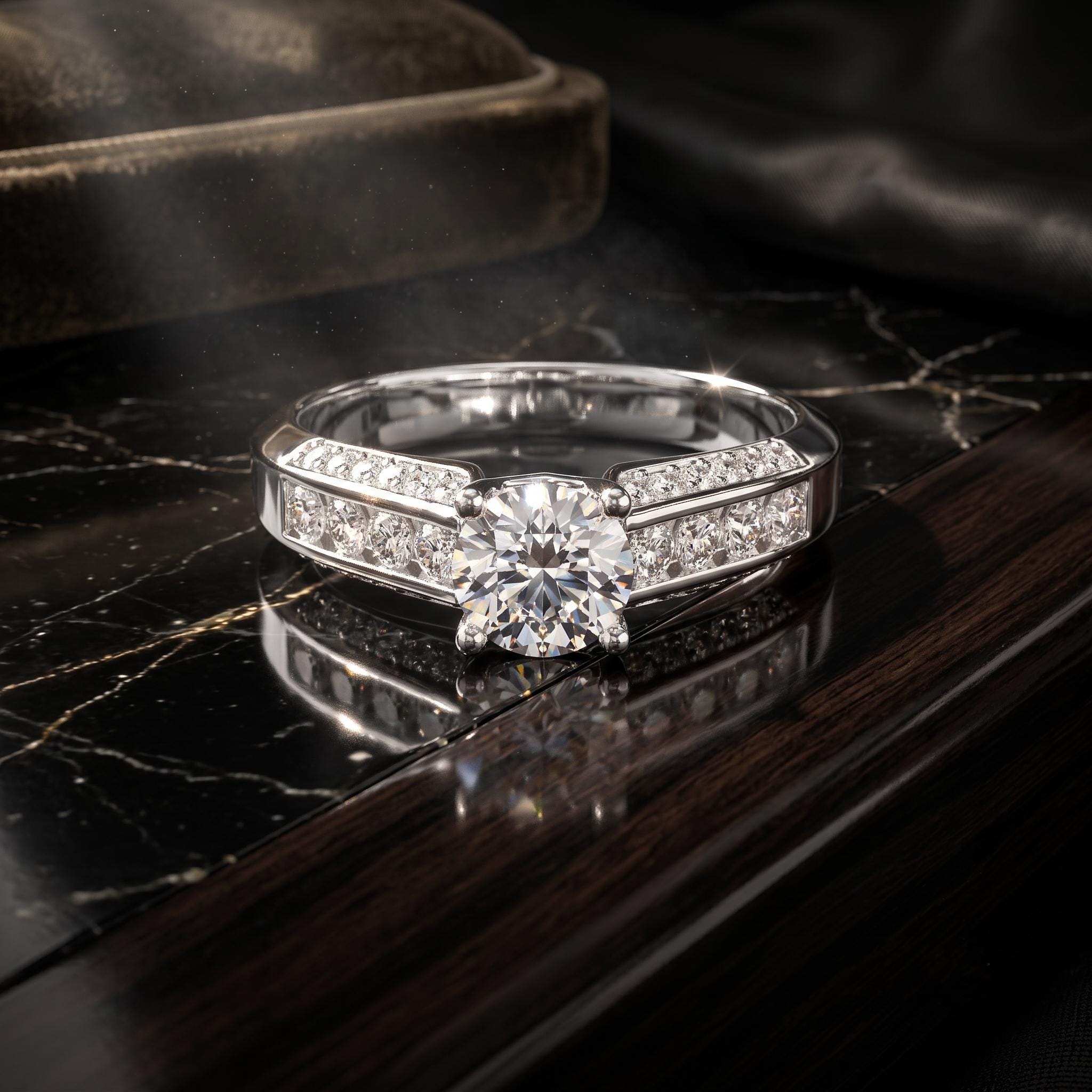 Round Cut Moissanite Engagement Ring, Sterling Silver Channel Set, Brilliant Sparkle