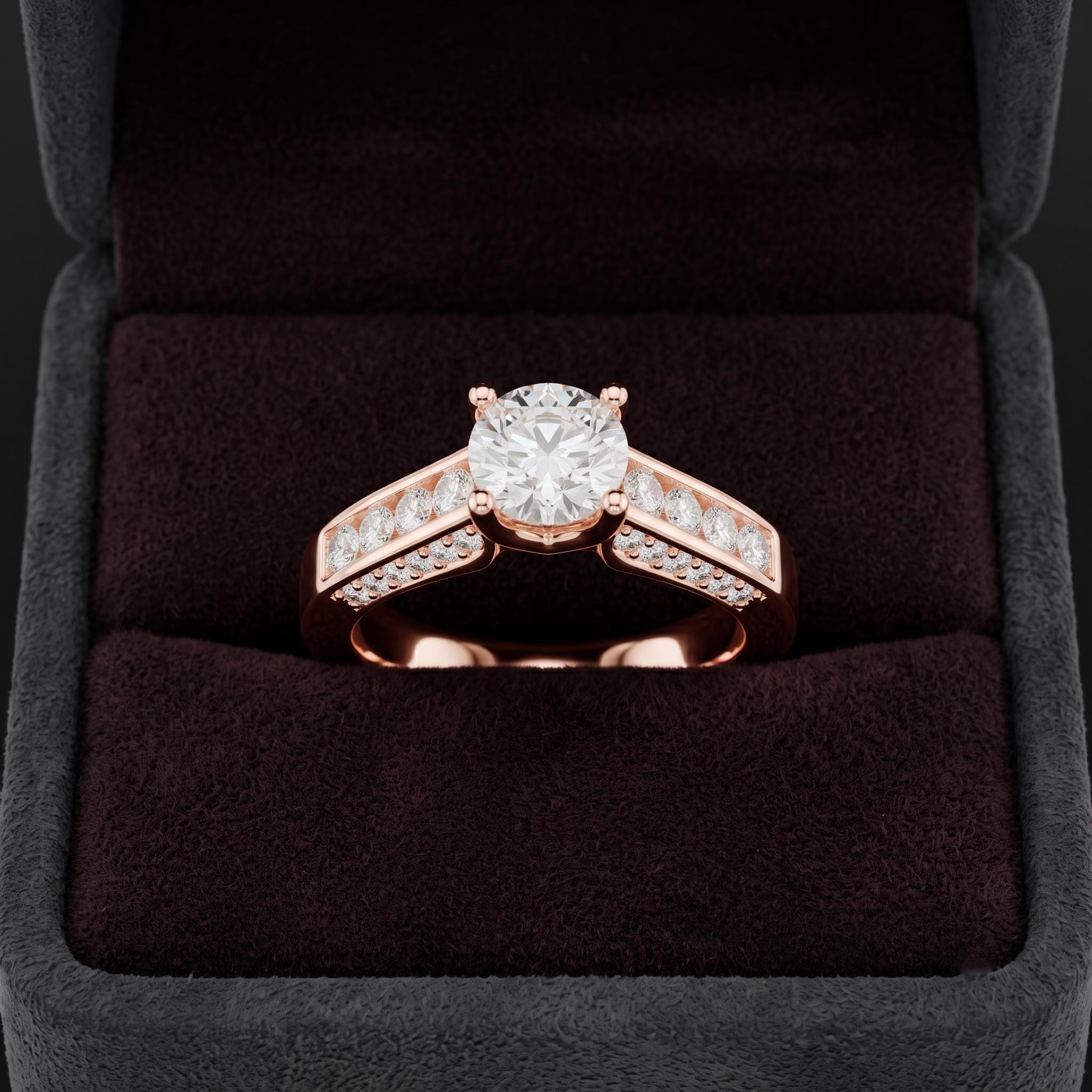 Round Cut Moissanite Engagement Ring, Sterling Silver Channel Set, Brilliant Sparkle