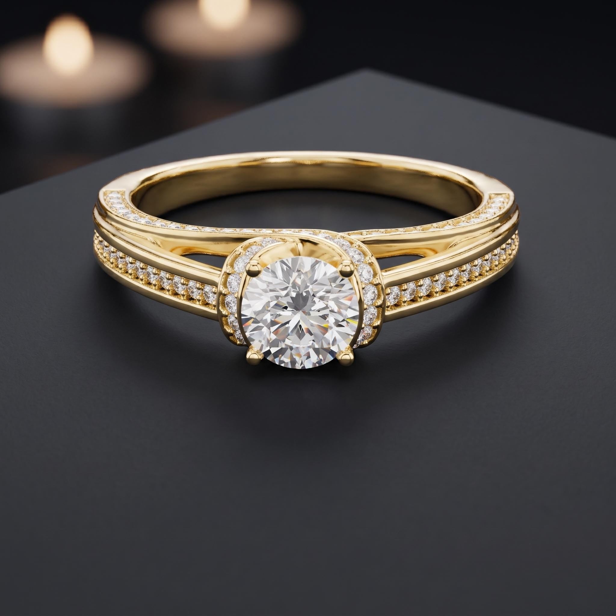 Sterling Silver Moissanite Engagement Ring, Pave Shank, Vintage Style Gift