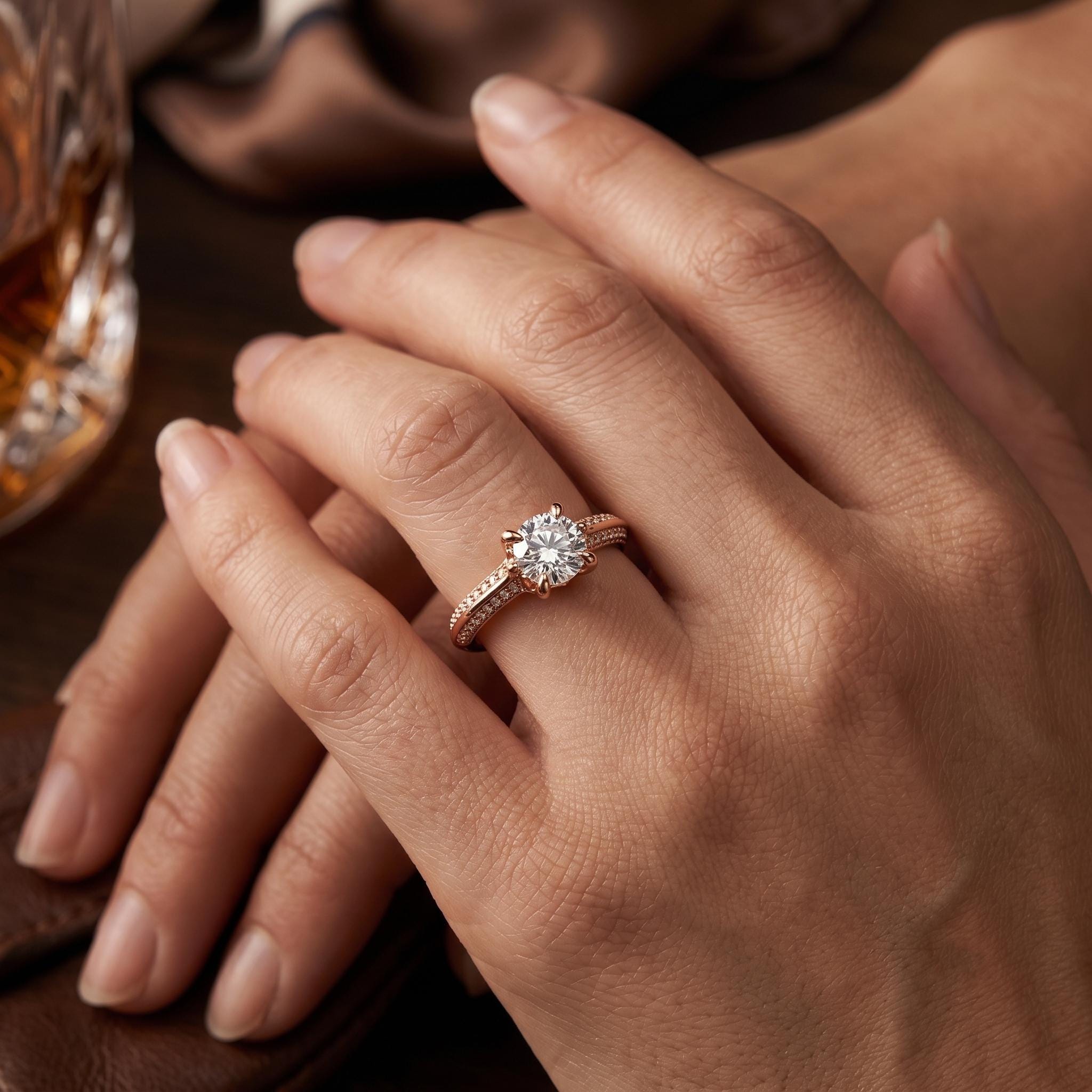 Vintage Round Moissanite Ring, 925 Sterling Silver, Rose Gold Accent, Brilliant Cut (Free Gift)