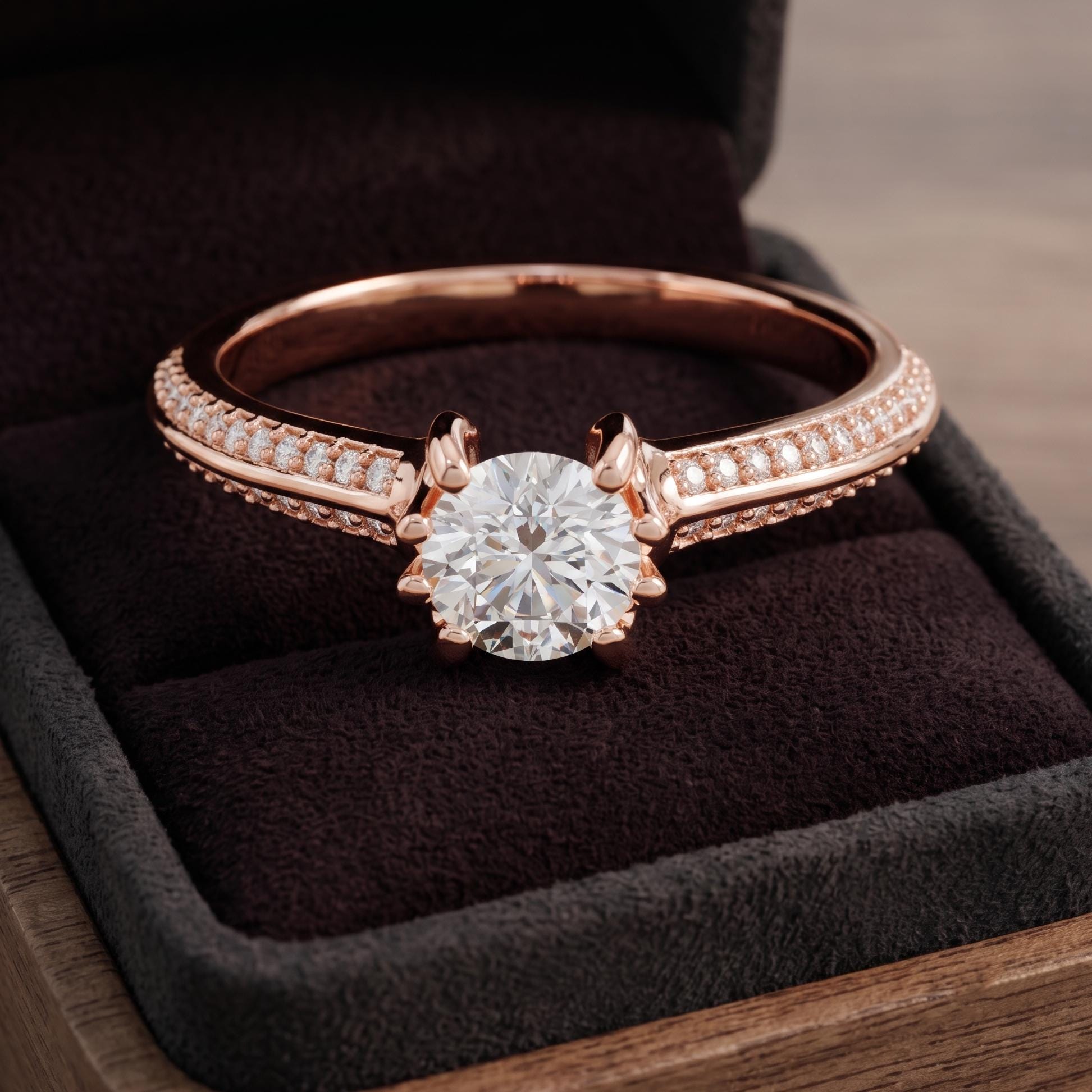 Vintage Round Moissanite Ring, 925 Sterling Silver, Rose Gold Accent, Brilliant Cut (Free Gift)