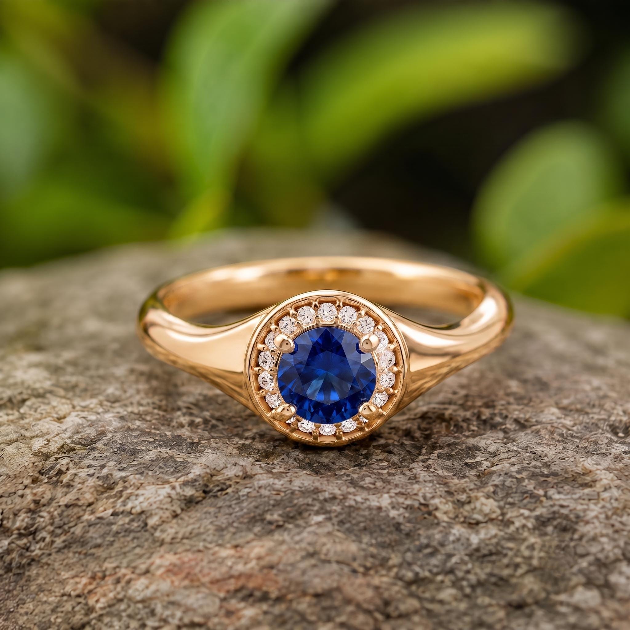 Vintage Swirl Blue Sapphire Moissanite Halo Ring, 925 Sterling Silver, Bridal Shower Jewelry