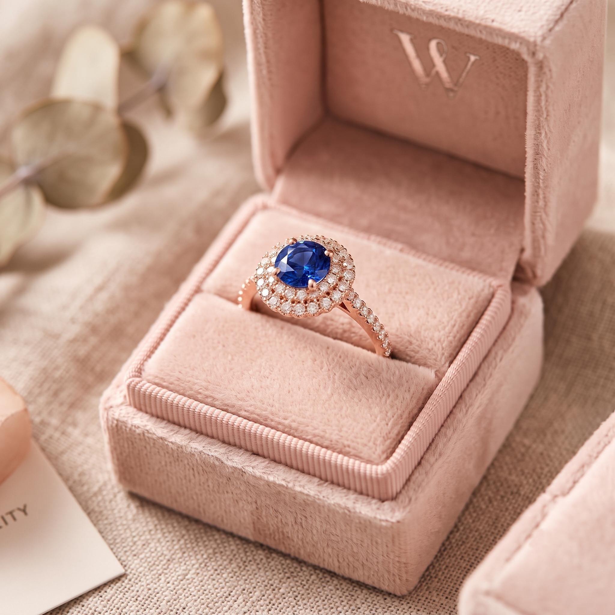 Lab Created Blue Sapphire Sterling Silver Double Halo Ring, Moissanite Accent, Personalized Gift