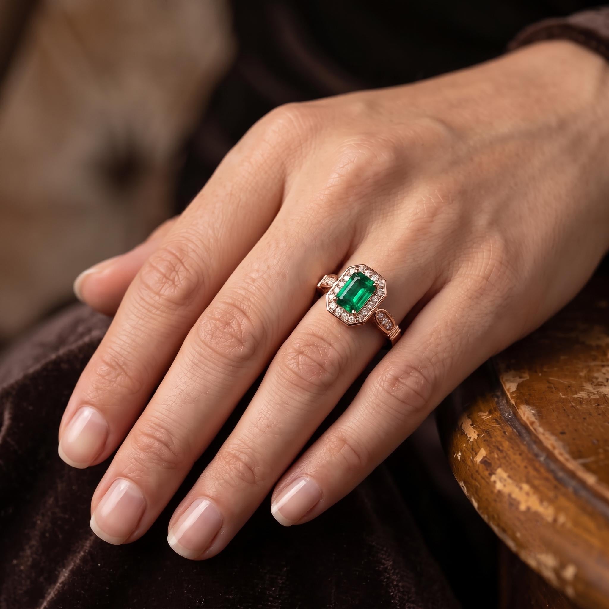 Emerald Cut Green Lab Created Gemstone Ring, Sterling Silver Halo Engagement Ring