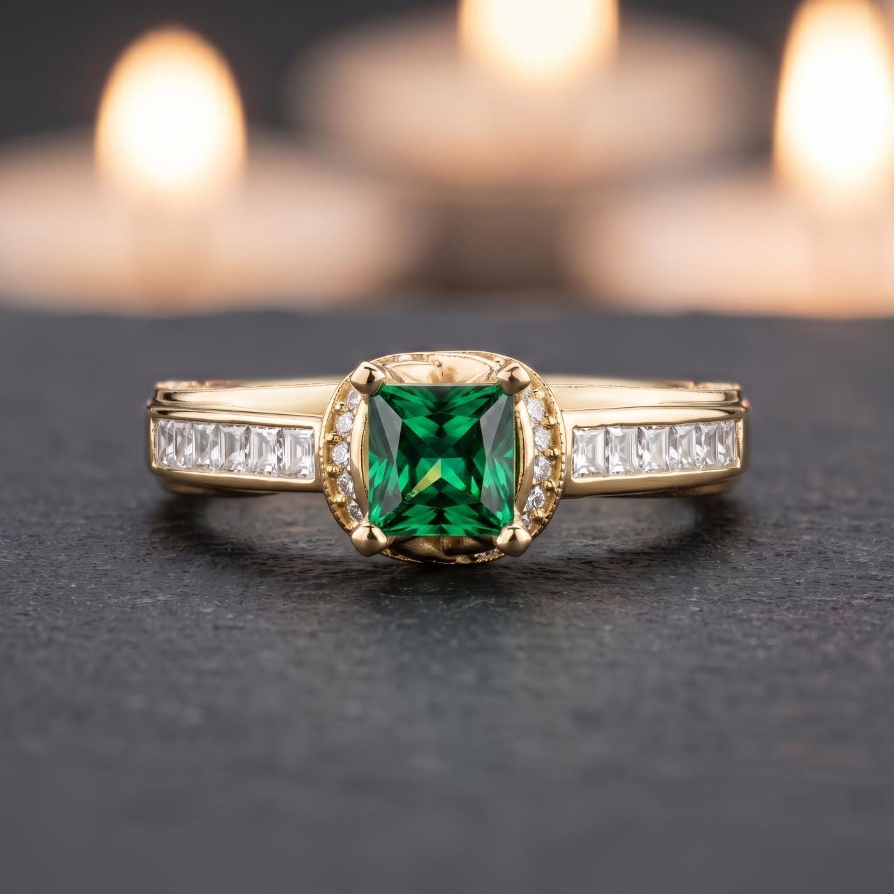 Green Lab Created Princess Cut Sterling Silver Moissanite Cocktail Statement Ring
