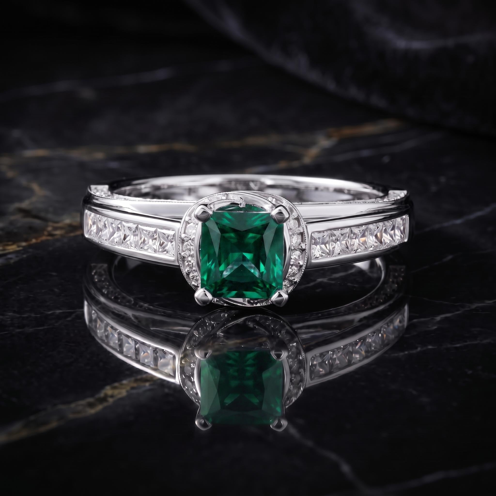 Green Lab Created Princess Cut Sterling Silver Moissanite Cocktail Statement Ring