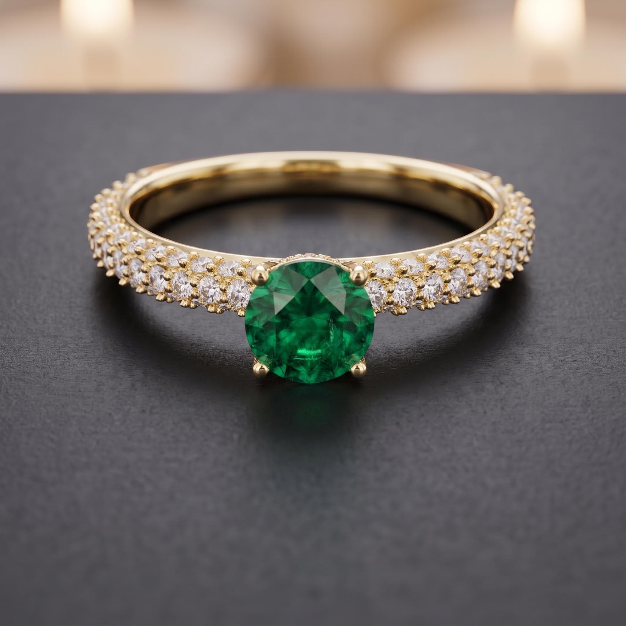 925 Sterling Silver Round Cut Green Gemstone Ring, Moissanite Side Stones, Minimalist Wedding Band