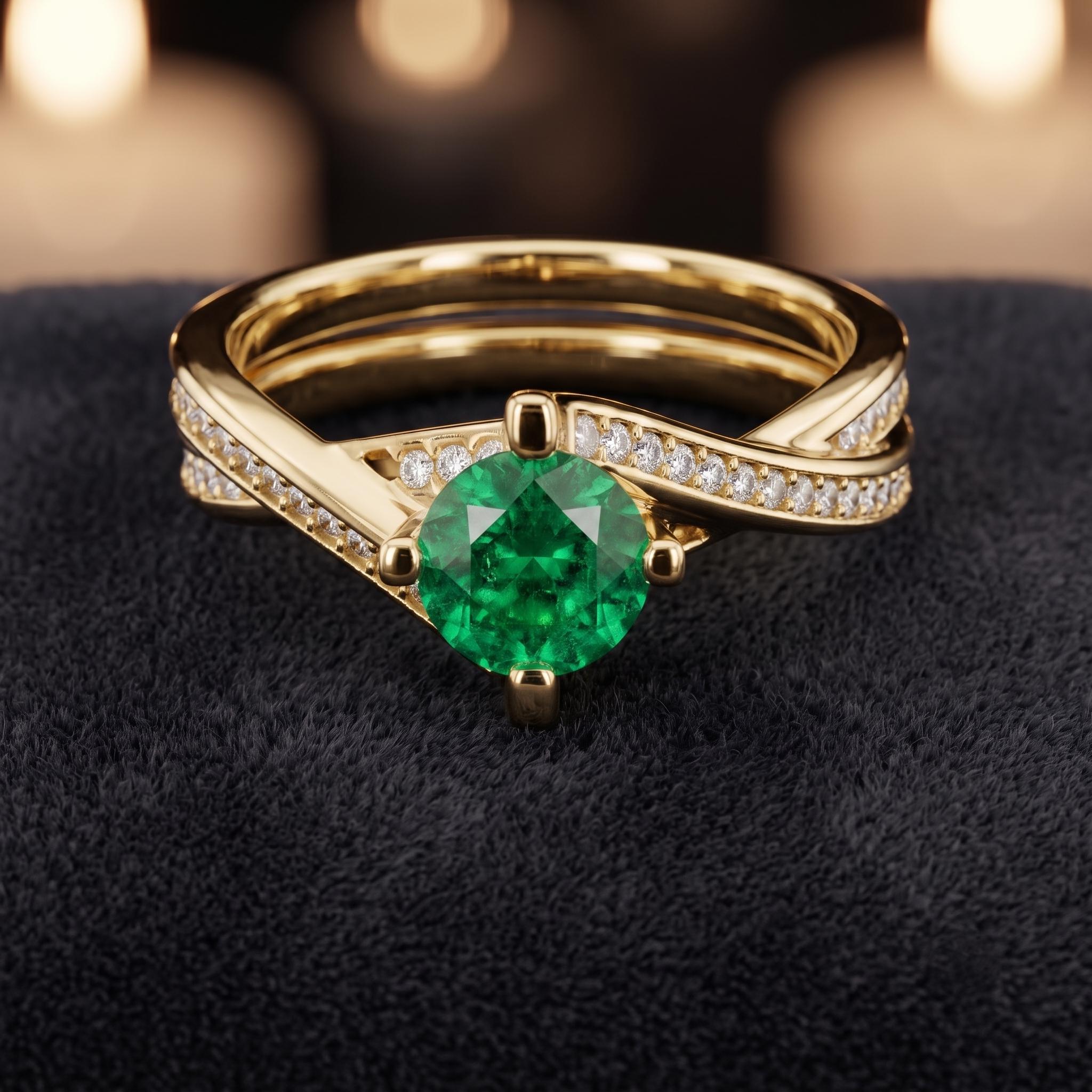 Sterling Silver Emerald Moissanite Ring, Twisted Bypass Shank, Lab-Created Gemstone