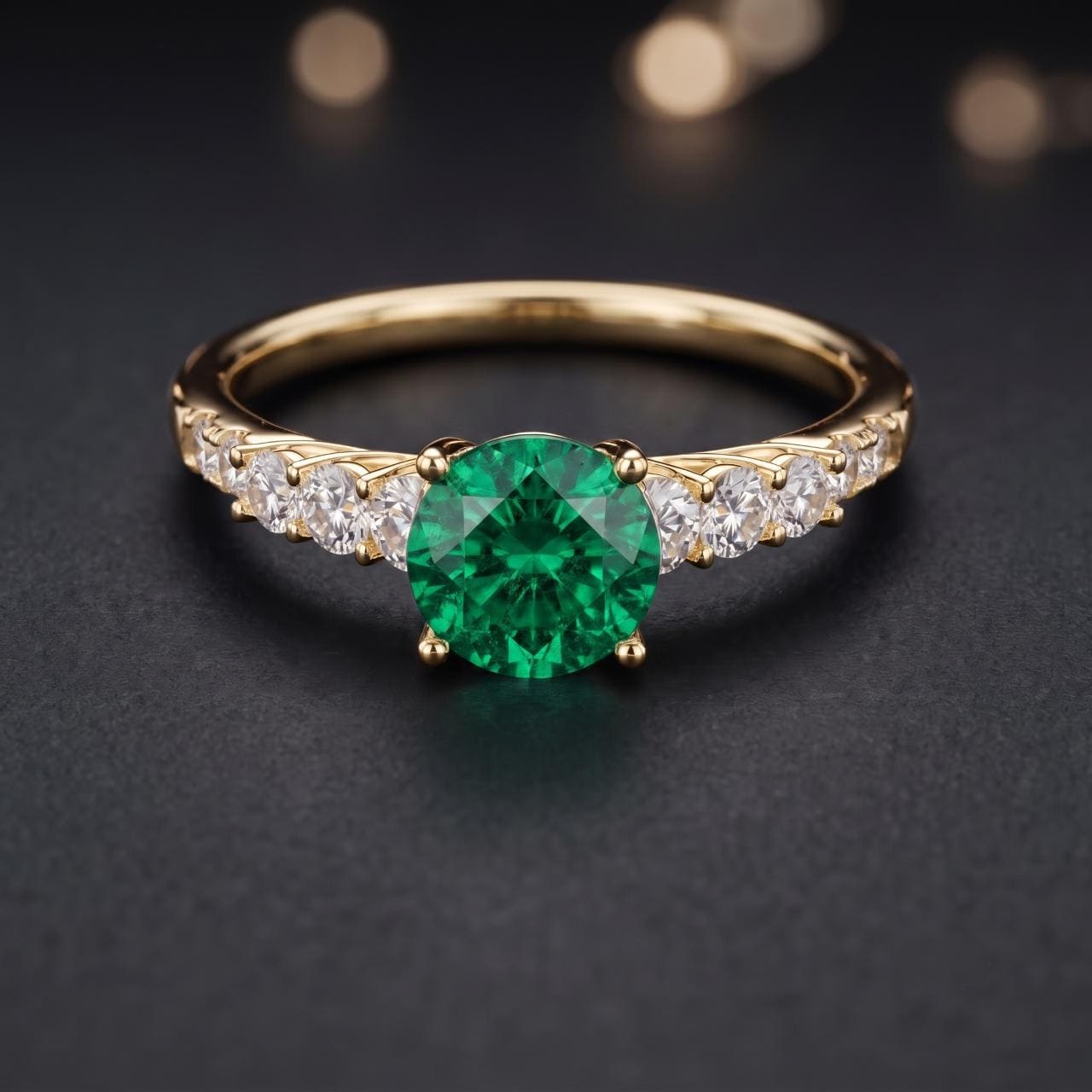 Lab Created Emerald Ring, Sterling Silver, Moissanite Accent, Bridal Statement Ring