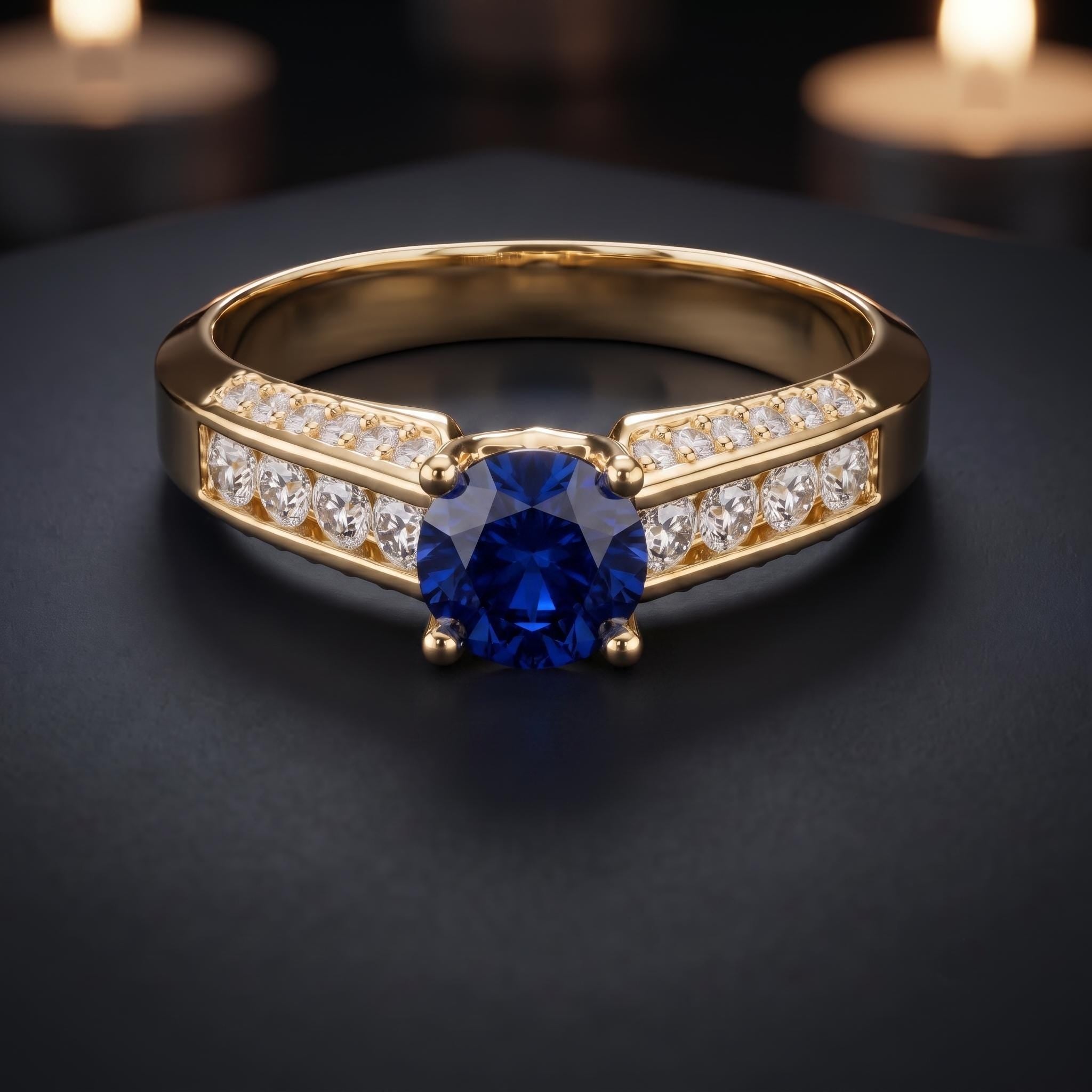 Royal Blue Gemstone Engagement Ring, Sterling Silver, Princess Cut, Moissanite Accent (September Birthstone)
