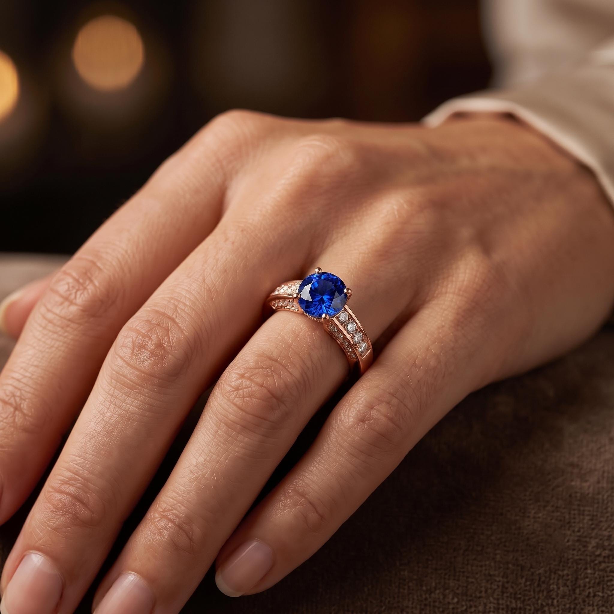 Royal Blue Gemstone Engagement Ring, Sterling Silver, Princess Cut, Moissanite Accent (September Birthstone)
