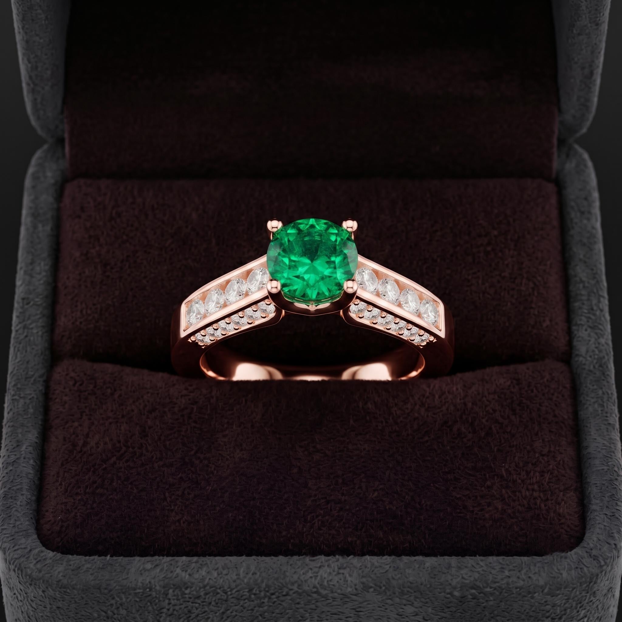 Faceted Green Gemstone Ring, 925 Sterling Silver, Moissanite Accent, Minimalist Statement Ring