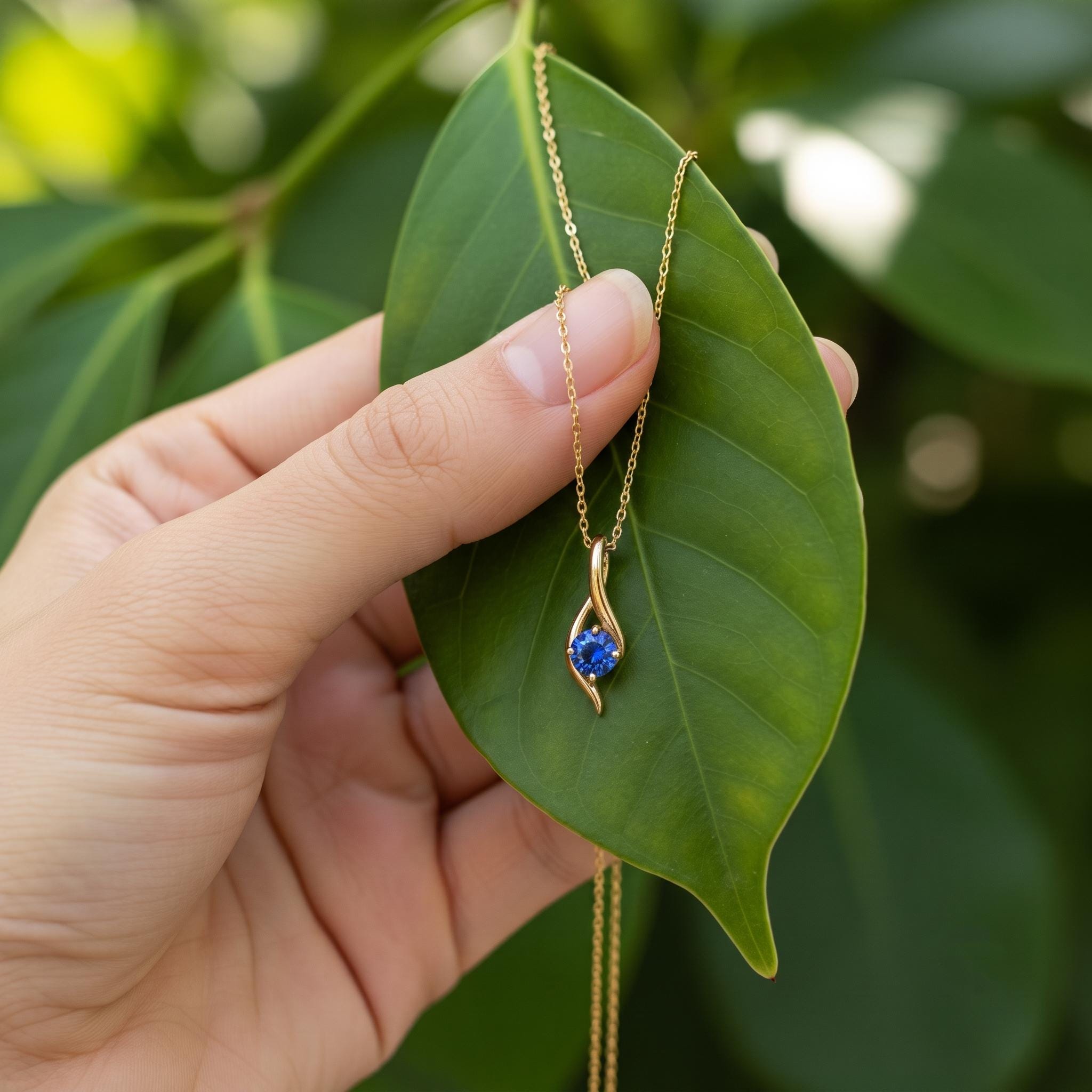 Lab-Created Blue Sapphire Moissanite Pendant, Rose Gold Sterling Silver Twist Charm Necklace