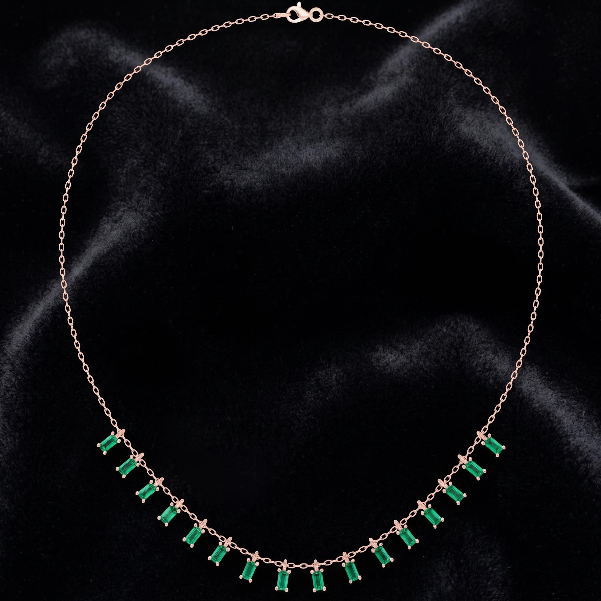 Baguette Lab-Created Emerald Choker Necklace, Sterling Silver, Bridal Gift