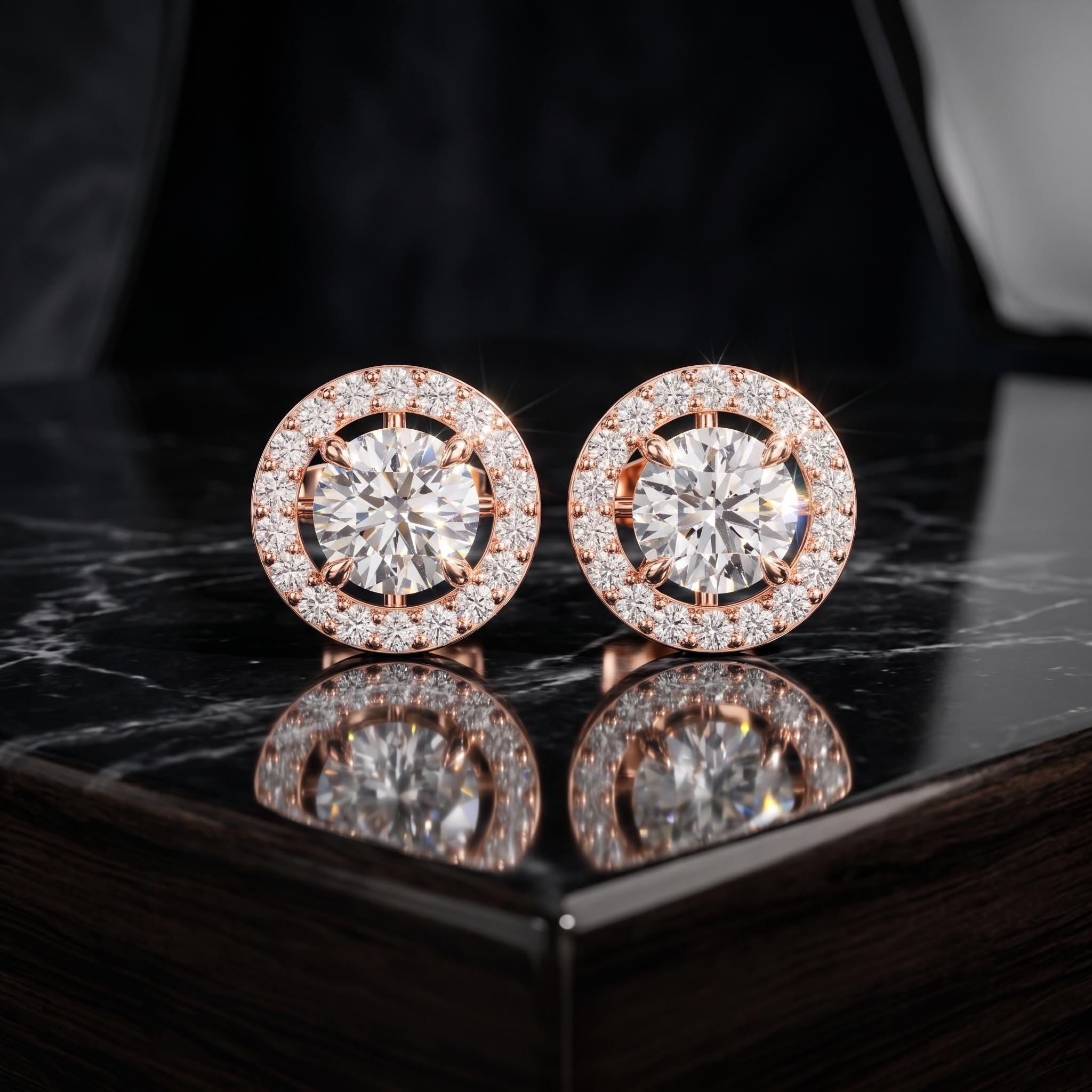 925 Sterling Silver Moissanite Halo Stud Earrings, Rose Gold Floating Design, Wedding Jewelry Gift