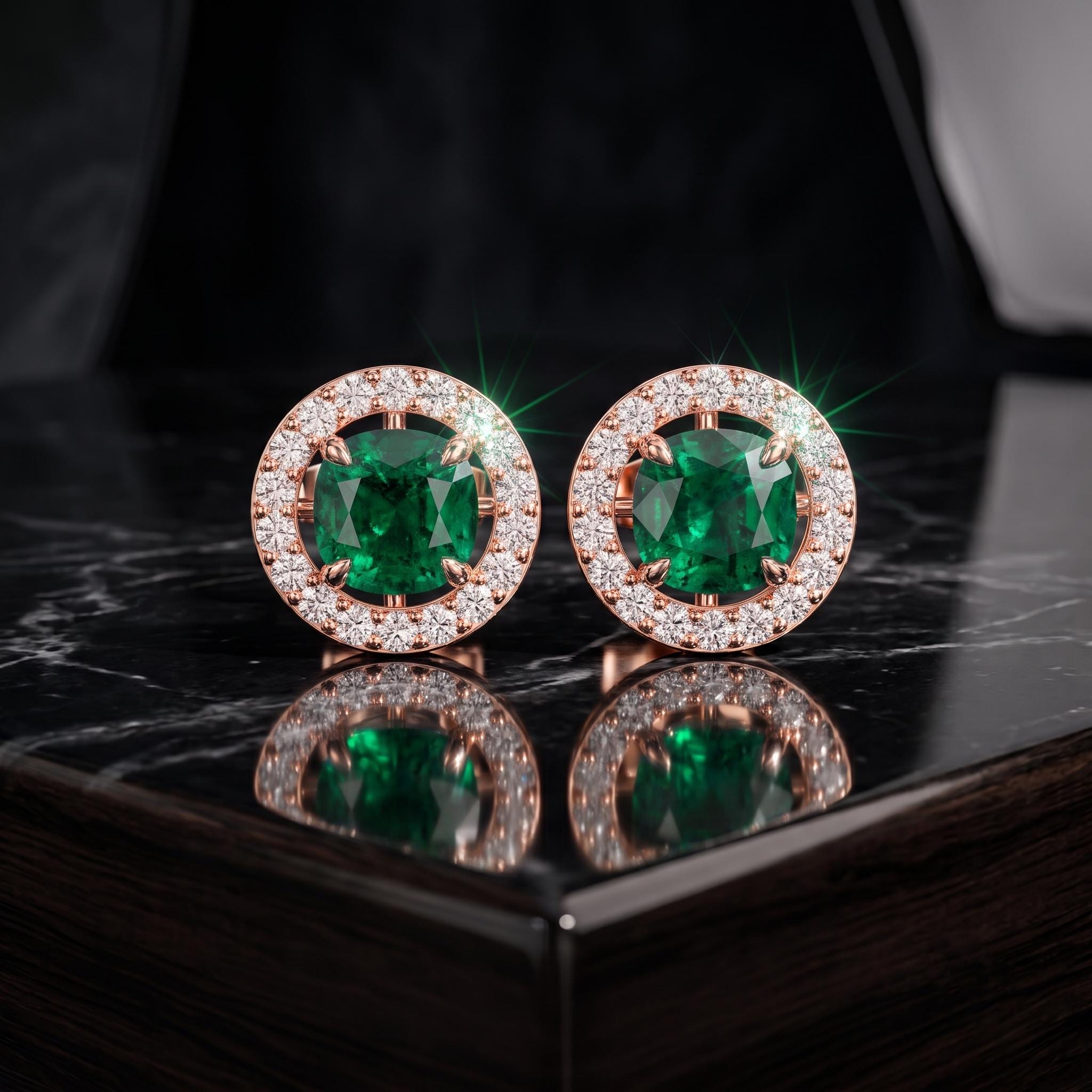 Sterling Silver Halo Stud Earrings, Rose Gold Plated Moissanite, Vintage Style Wedding Jewelry
