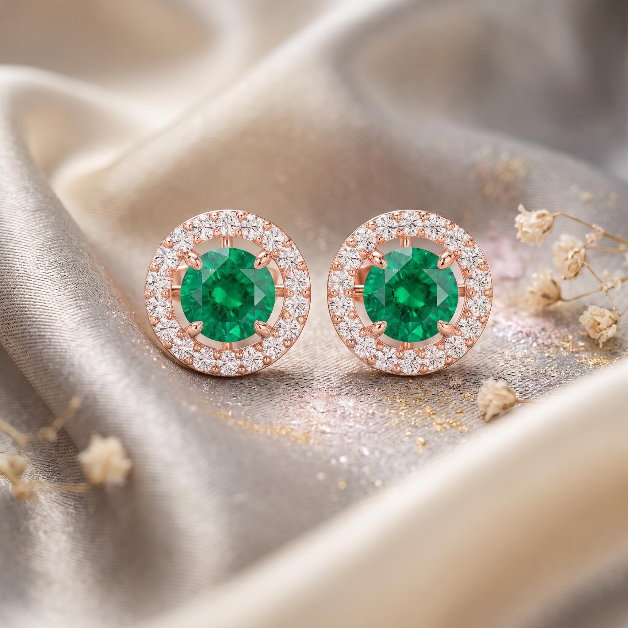 Sterling Silver Halo Stud Earrings, Rose Gold Plated Moissanite, Vintage Style Wedding Jewelry