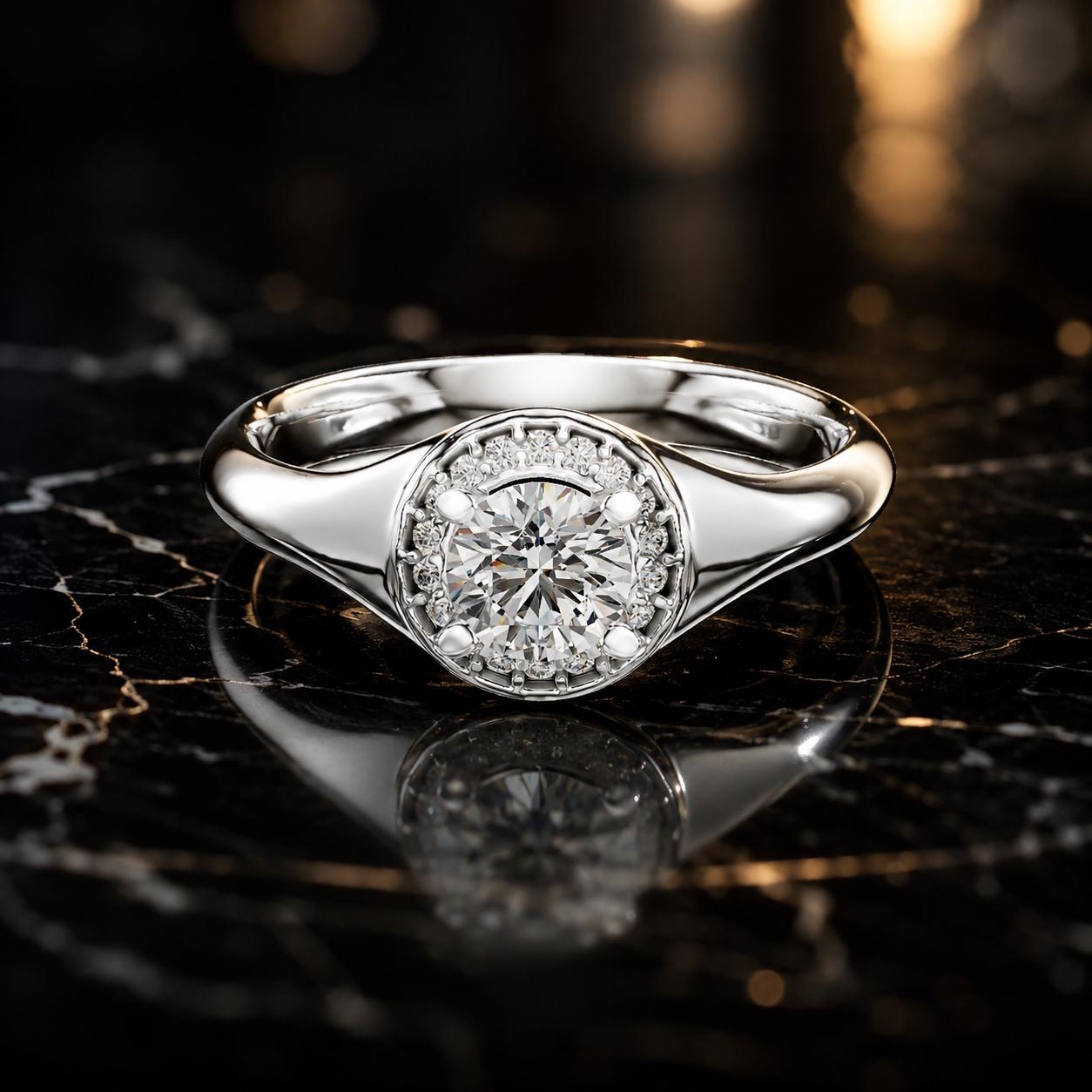 925 Sterling Silver Round Moissanite Halo Engagement Ring, Dainty Bridal Gift