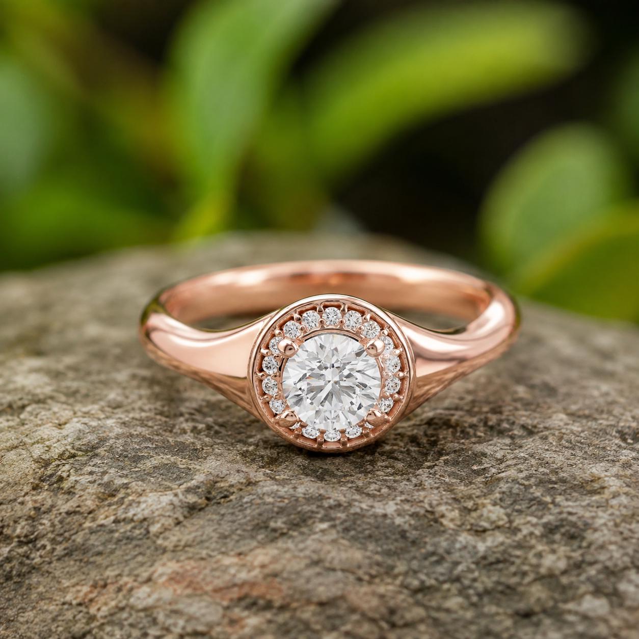 925 Sterling Silver Round Moissanite Halo Engagement Ring, Dainty Bridal Gift