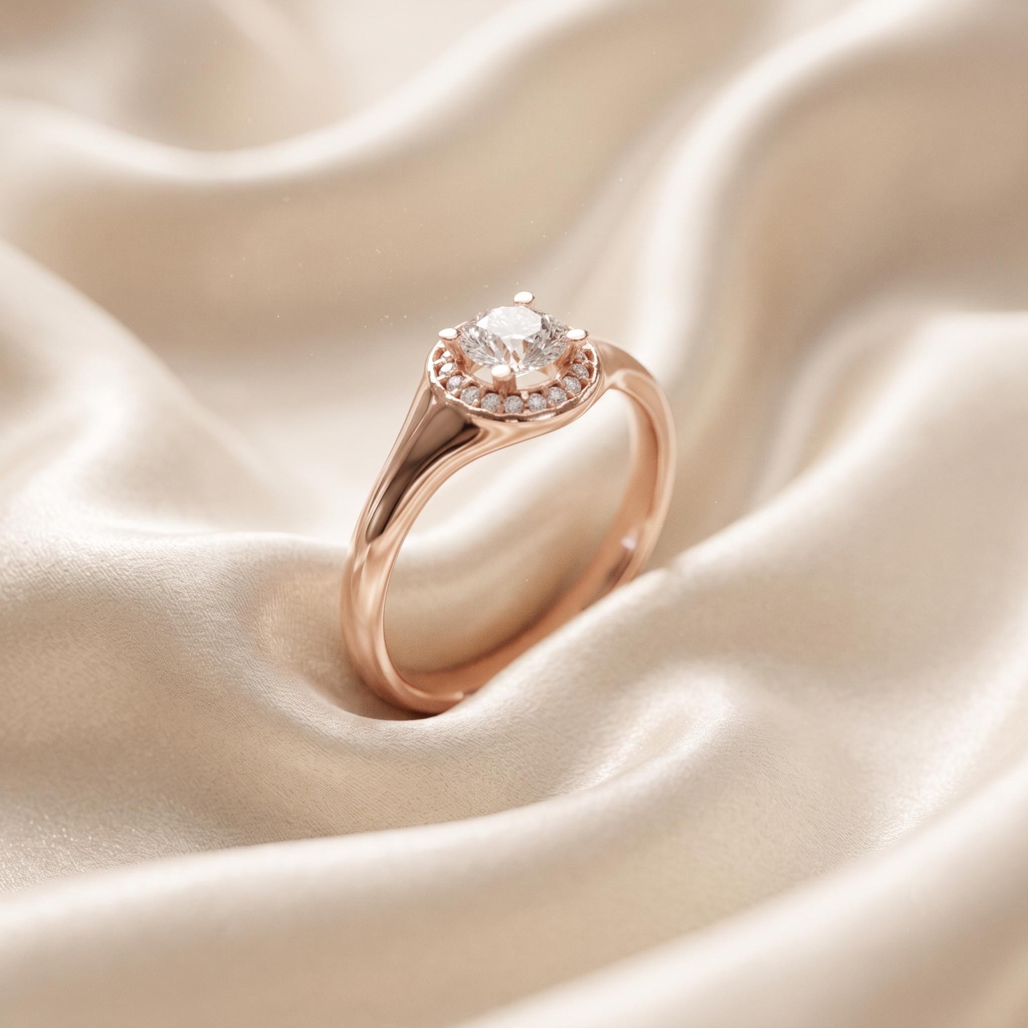 925 Sterling Silver Round Moissanite Halo Engagement Ring, Dainty Bridal Gift