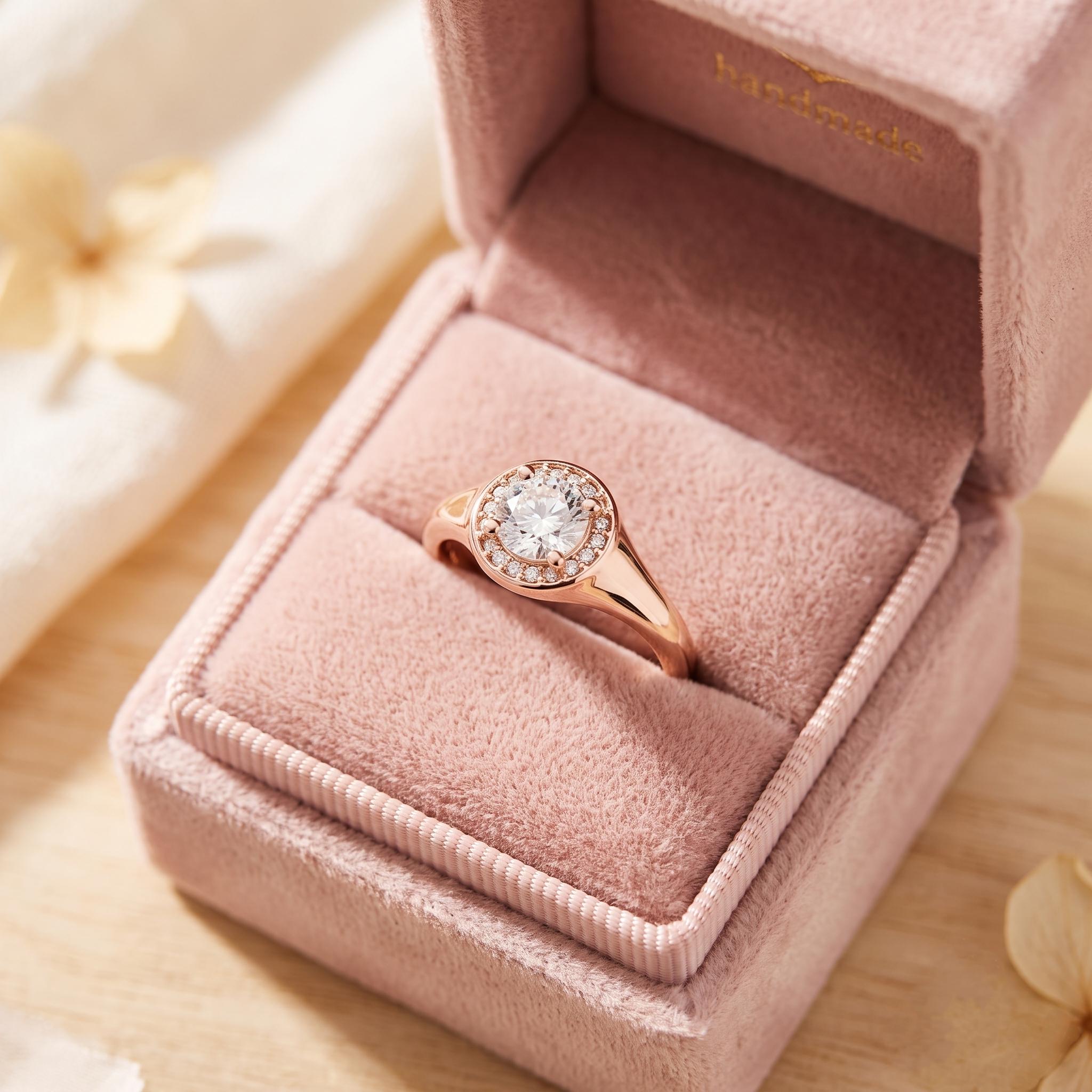 925 Sterling Silver Round Moissanite Halo Engagement Ring, Dainty Bridal Gift