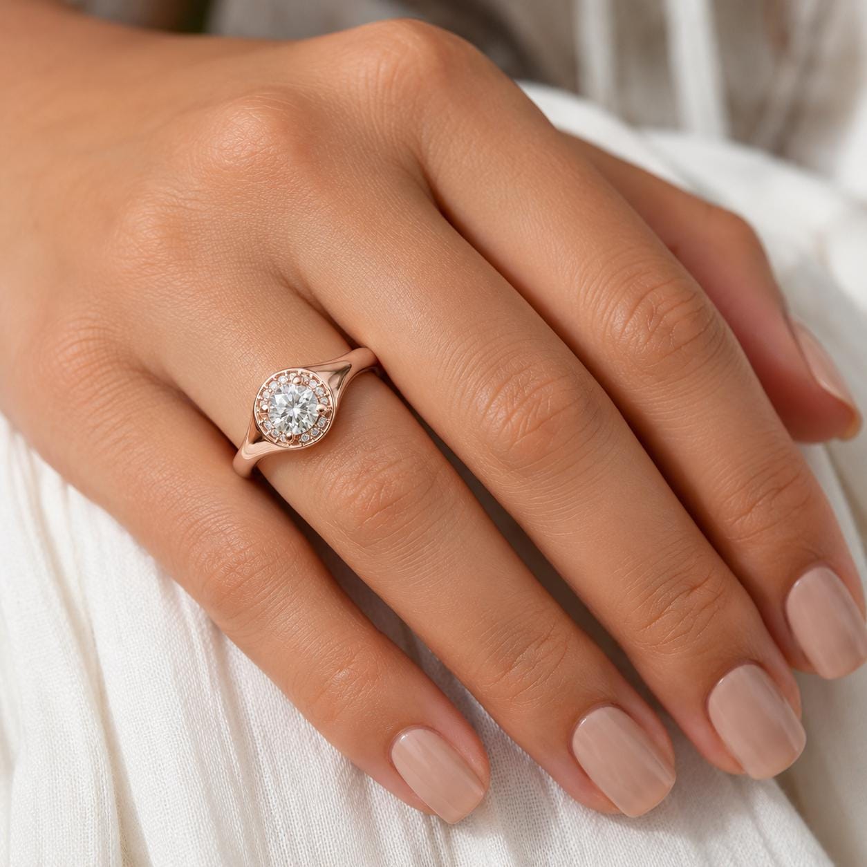 925 Sterling Silver Round Moissanite Halo Engagement Ring, Dainty Bridal Gift