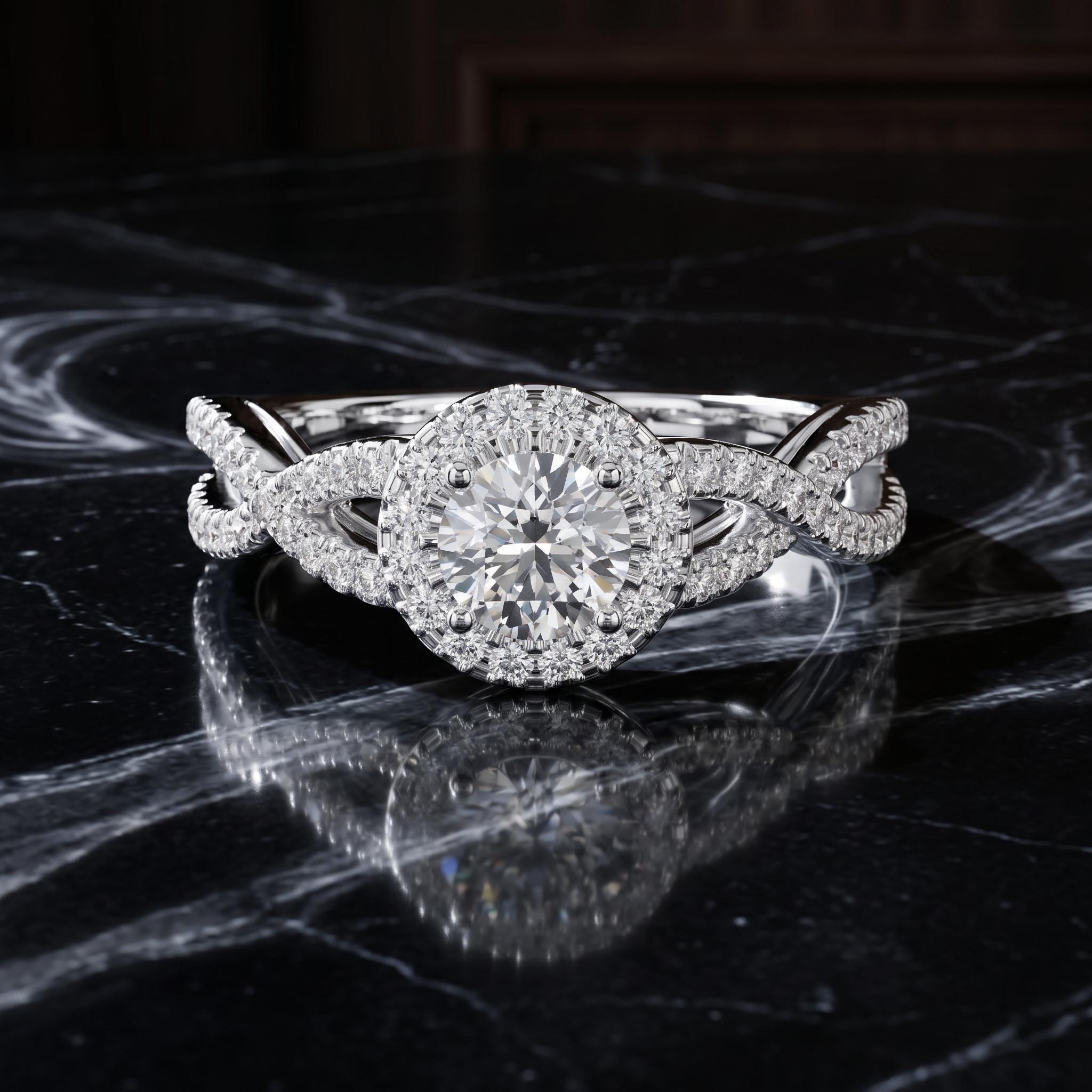 Sparkling Moissanite Halo Engagement Ring, 925 Sterling Silver, Vintage Bridal Design